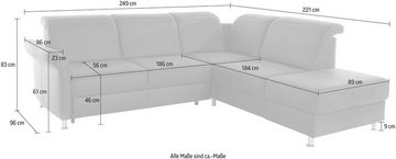 sit&more Ecksofa Darwin, inklusive Federkern, wahlweise mit Kopfteilverstellung, Bettfunktion