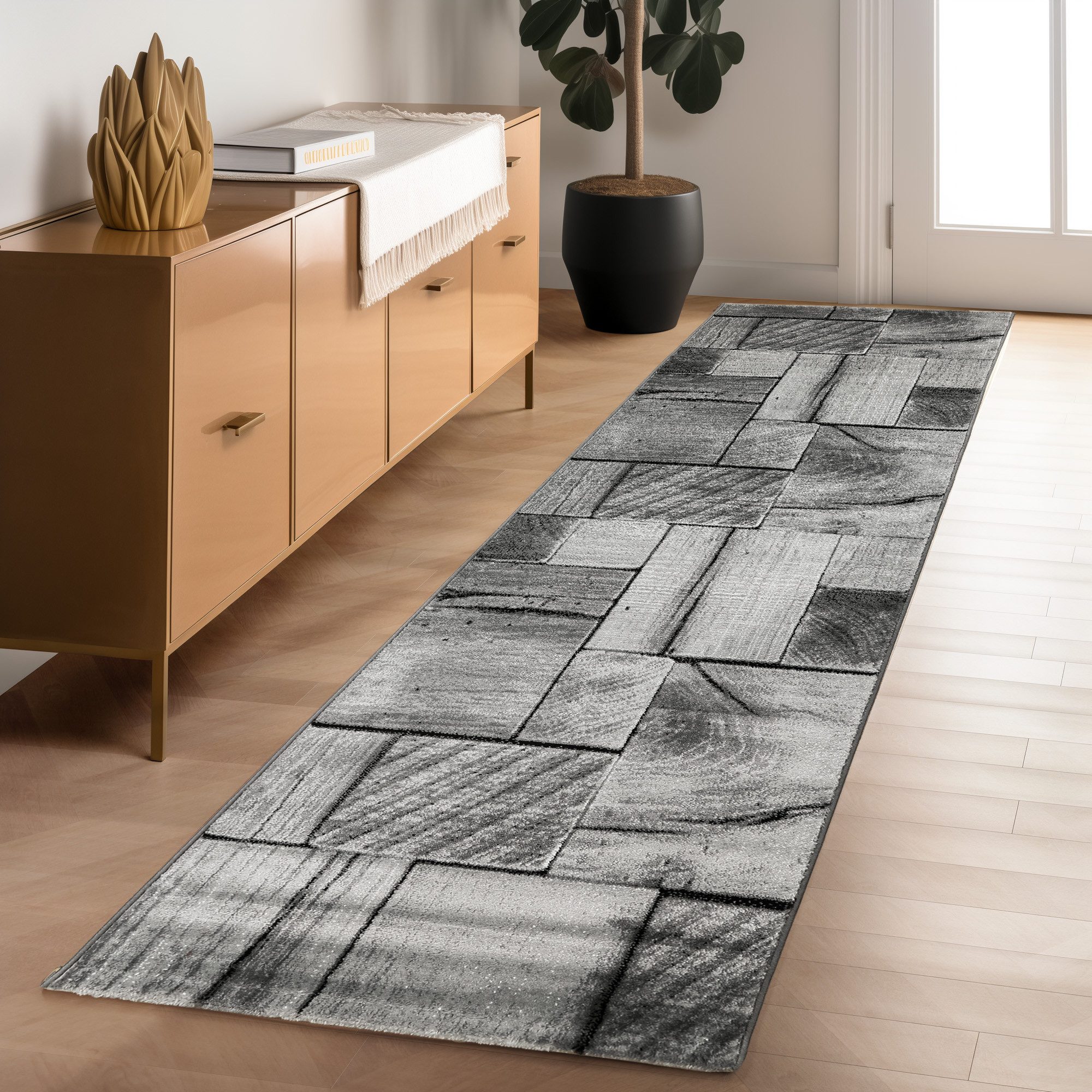 Carpettex Designteppich 3D-Holzdesign, Rechteckig, Höhe: 12 mm, Modern Kurzflor Teppich Wohnzimmer Holz Optik Schwarz versch. größe