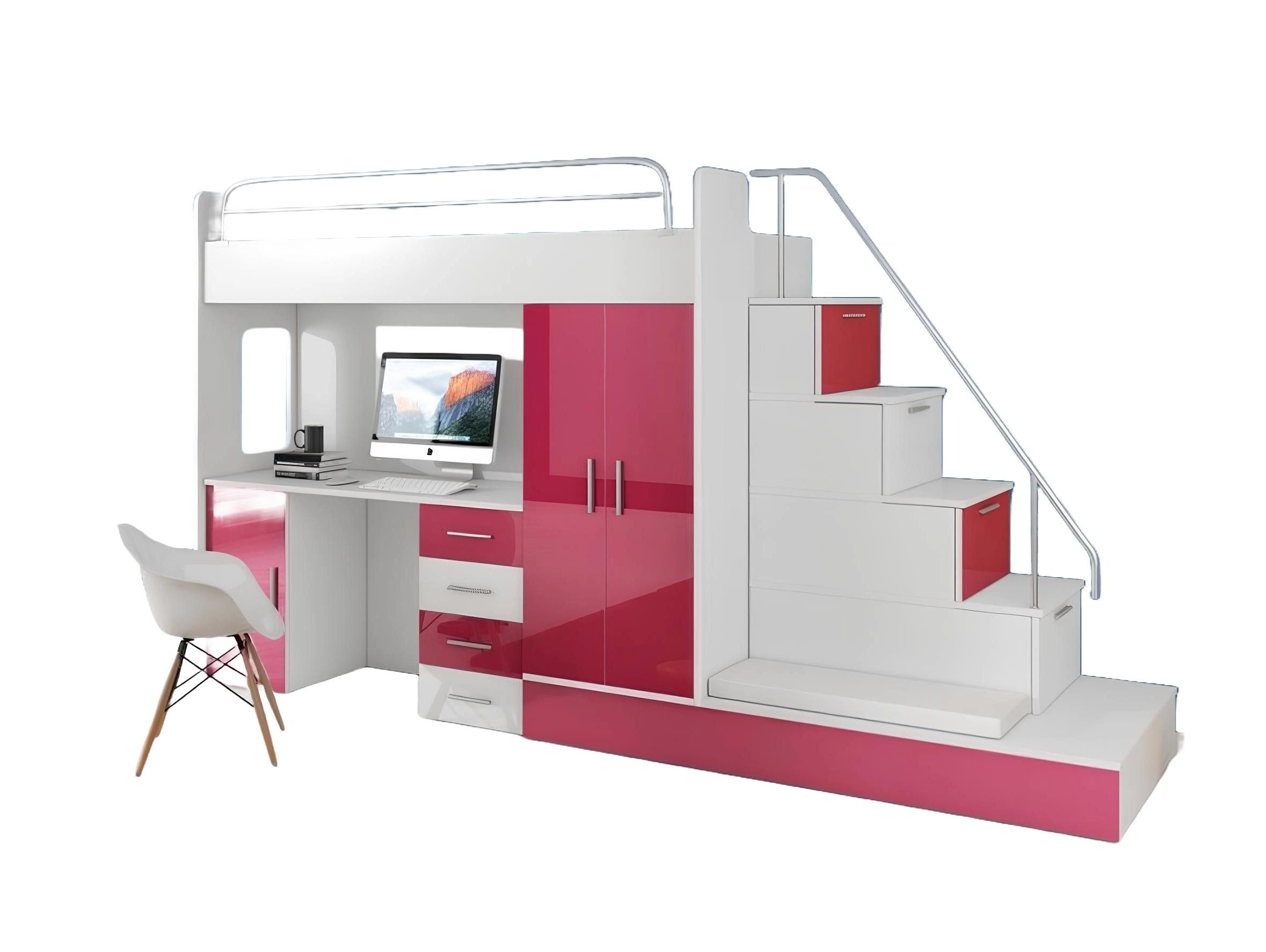 Xlmoebel Etagenbett Hochbett in Blau und Rosa mit Stauraum für Kinderzimmer (Multifunktions-Hochbett, 1-St., Multifunktions-Hochbett), Hergestellt in Europa