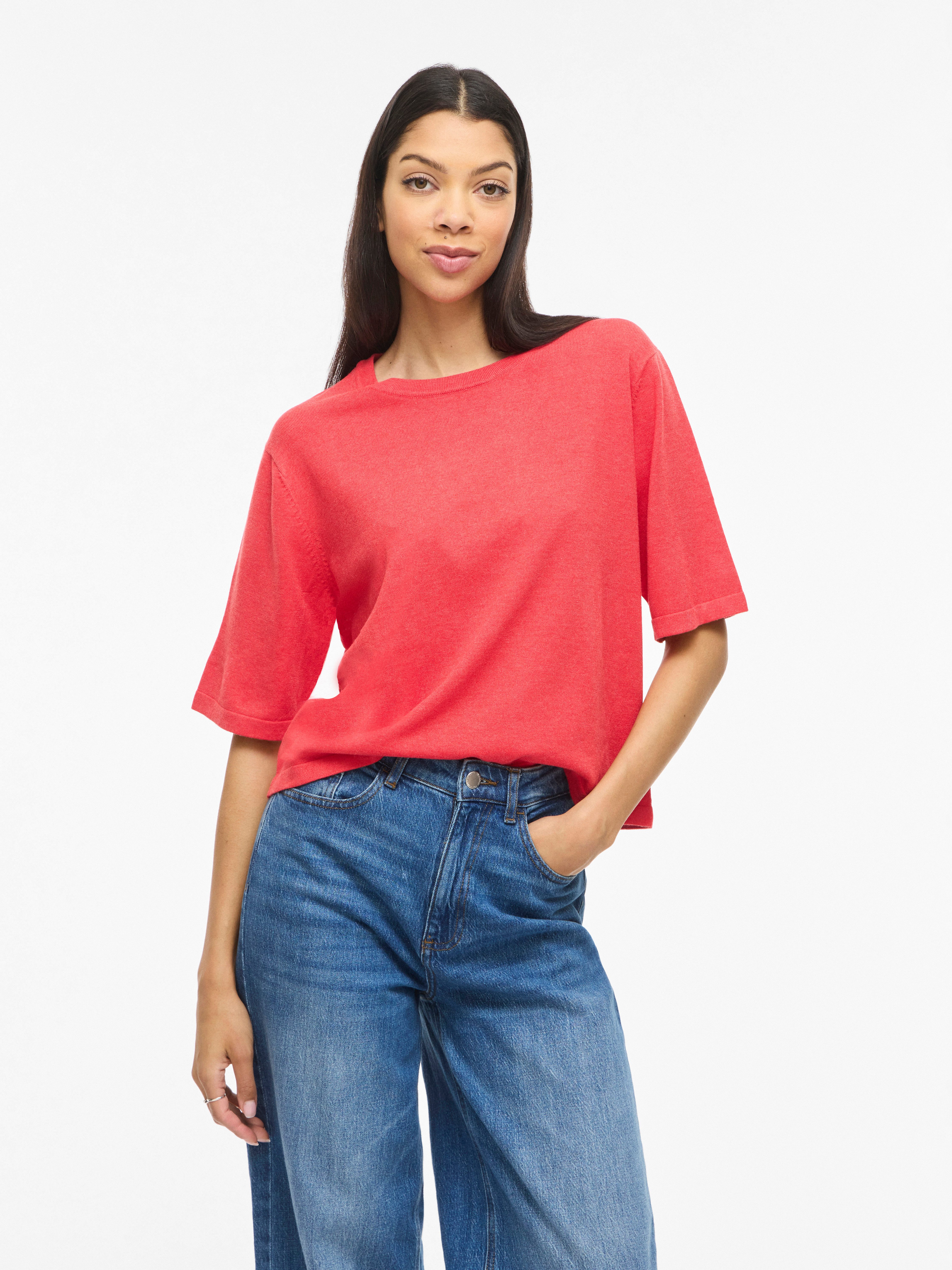 Vila Kurzarmpullover VIMALU O-NECK 2/4 KNIT TOP-NOOS günstig online kaufen