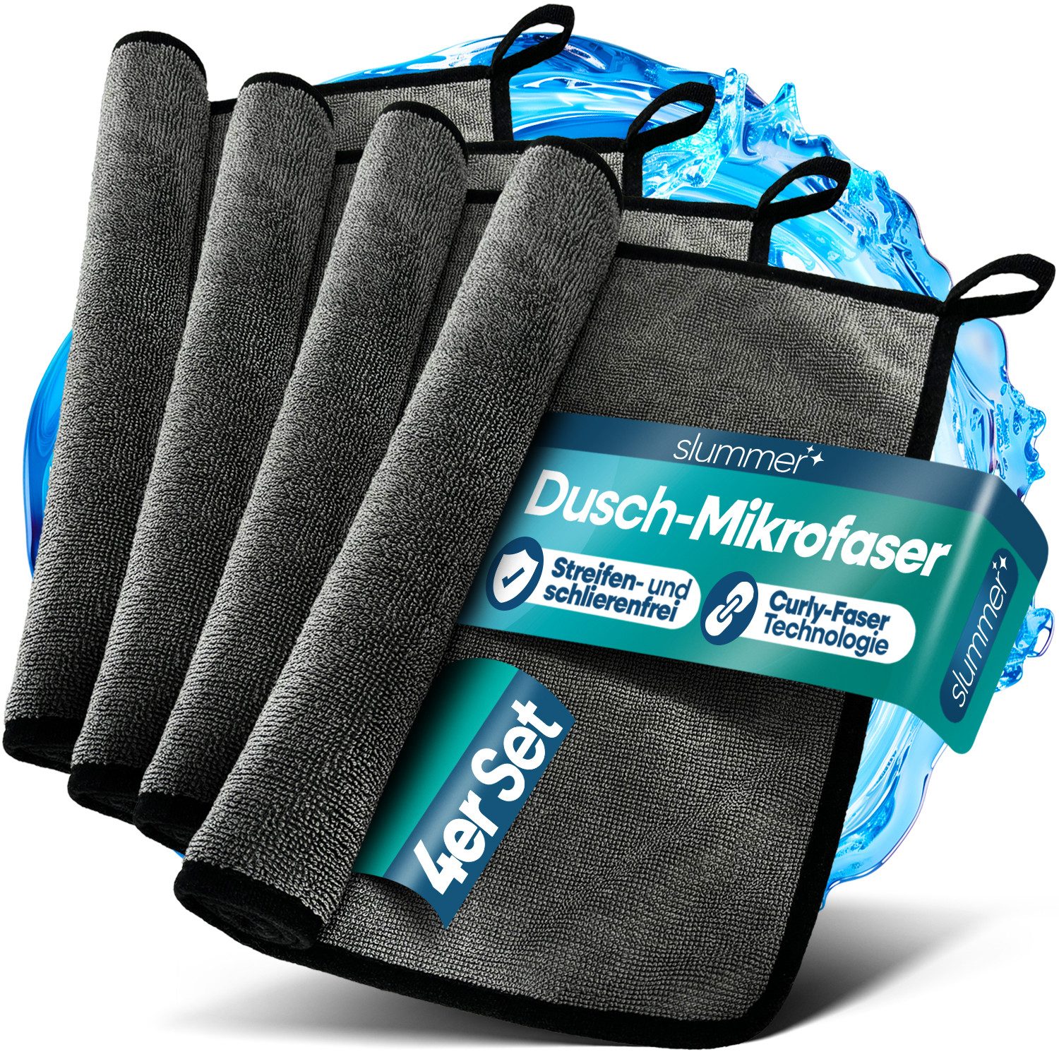 Slummer Trockentuch Dusche Fenster Putztuch streifenfrei Mikrofasertuch (Mikrofaser, 40x60 cm, Spar Set, 4-tlg., 4er Set, hohe Wasseraufnahme Auto Küche Camping)