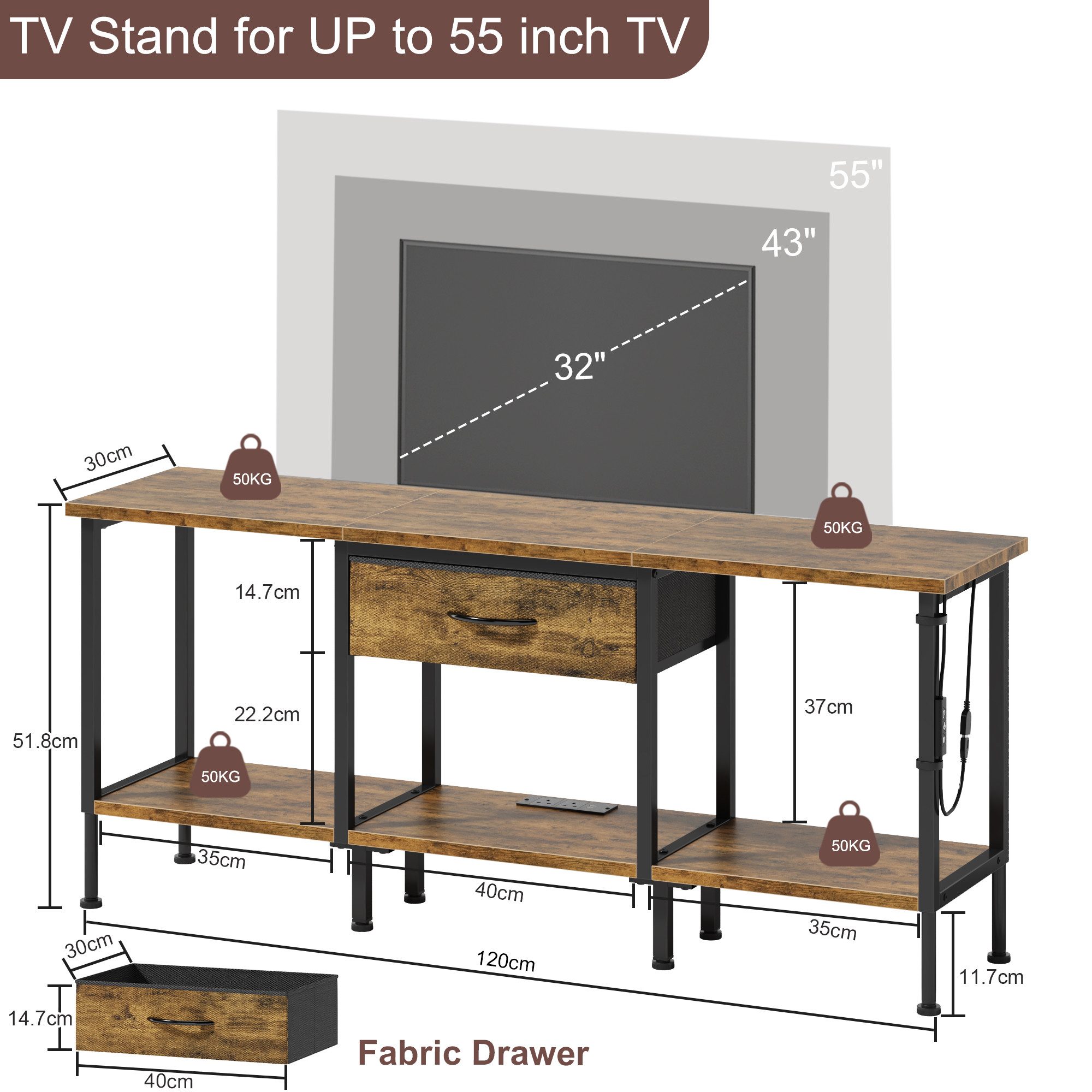OYRREU TV-Board 120cm, Fernsehschrank mit Kabeldurchlass & Stauraum für Media-Geräte (App-gesteuerte Mehrfarben-LED-Beleuchtung, Fernsehtisch inkl. Kippschutz, USB Steckdosen, Ablagefach, Ausstellungsständer -Sets), Medienkonsole bis zu 65 Zoll, Lowboard mit offenen Fächern