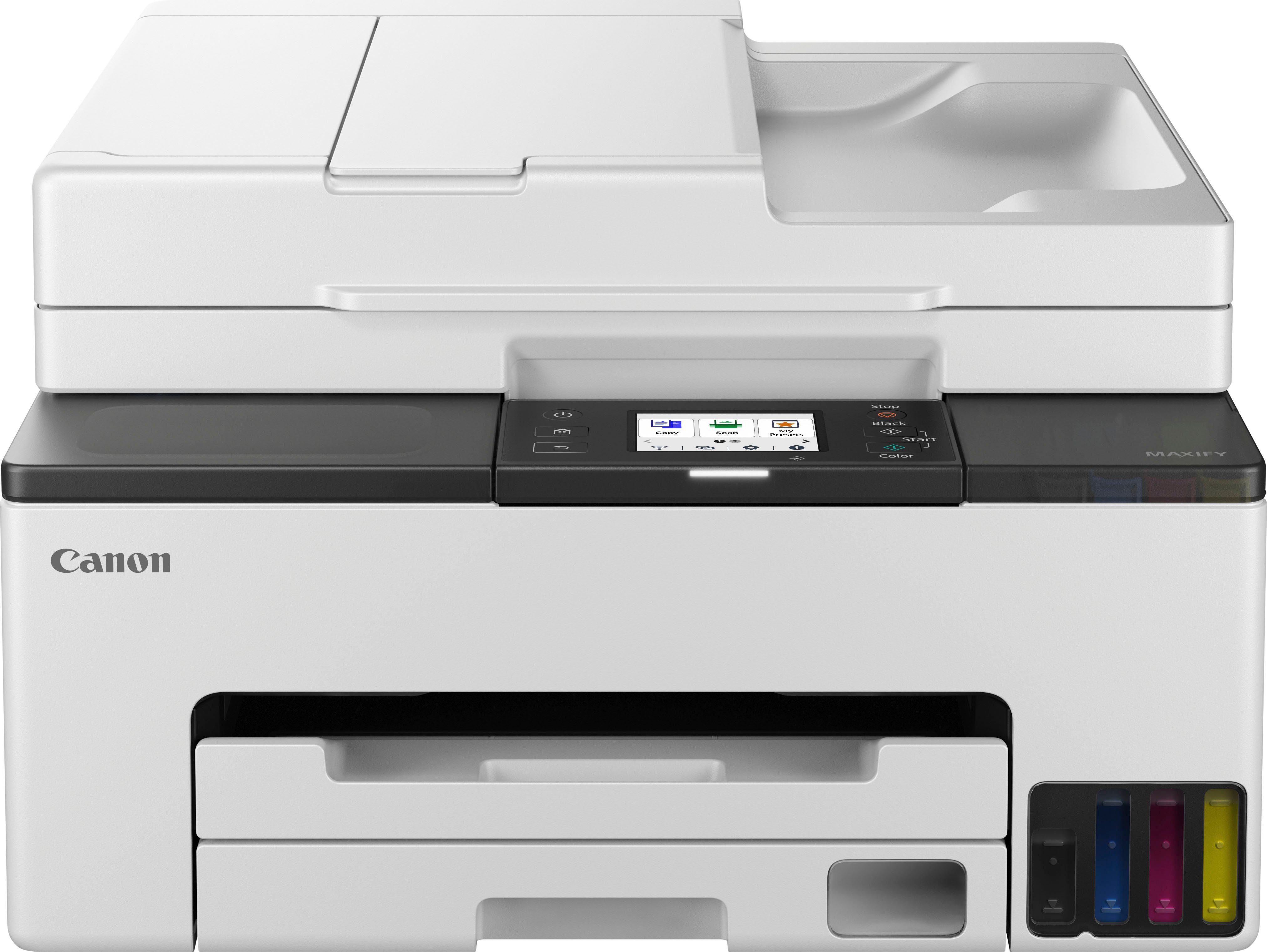 Canon MAXIFY GX2050 Multifunktionsdrucker, (LAN (Ethernet), WLAN (Wi-Fi), Wi-Fi Direct, 4in1 Tintenstrahl-Multifunktionsgerät mit ADF + niedrigen Druckkosten)