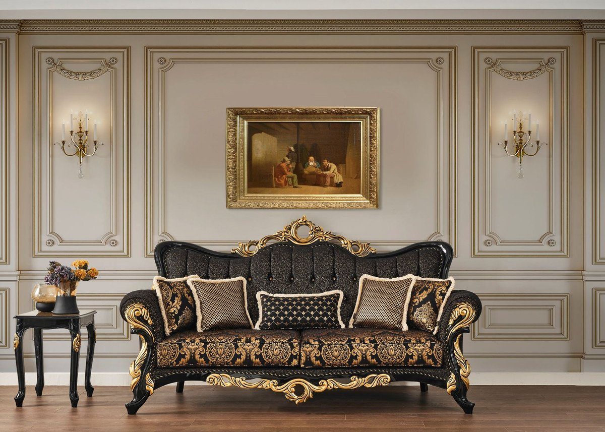 Padrino x Marmoroptik Luxus Braun / Schwarz x Prunkvoller Casa Tischplatte mit - Barock in 46 H. / Barock Beistelltisch cm 60 Tisch 44 Gold Beistelltisch - Massivholz Möbel