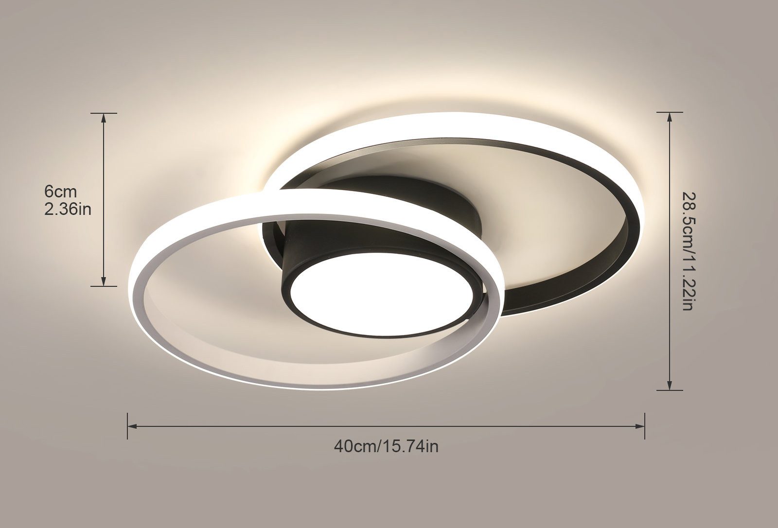 Riserva LED Dekolicht LED Deckenleuchte 42W, Deckenlampe modern, 4500K Schwarz Weiß, LED wechselbar, Einfache Installation,energiesparend, umweltfreundlich,flimmerfrei