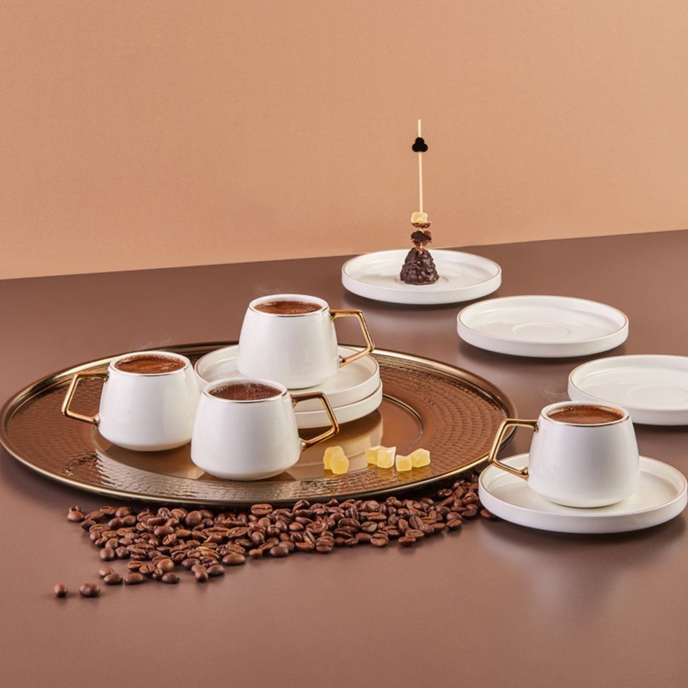 Porzellan, Espressotasse für 12-teilig Personen Pasabahce Kaffeetassen-Set 6 Saturn-Gold,