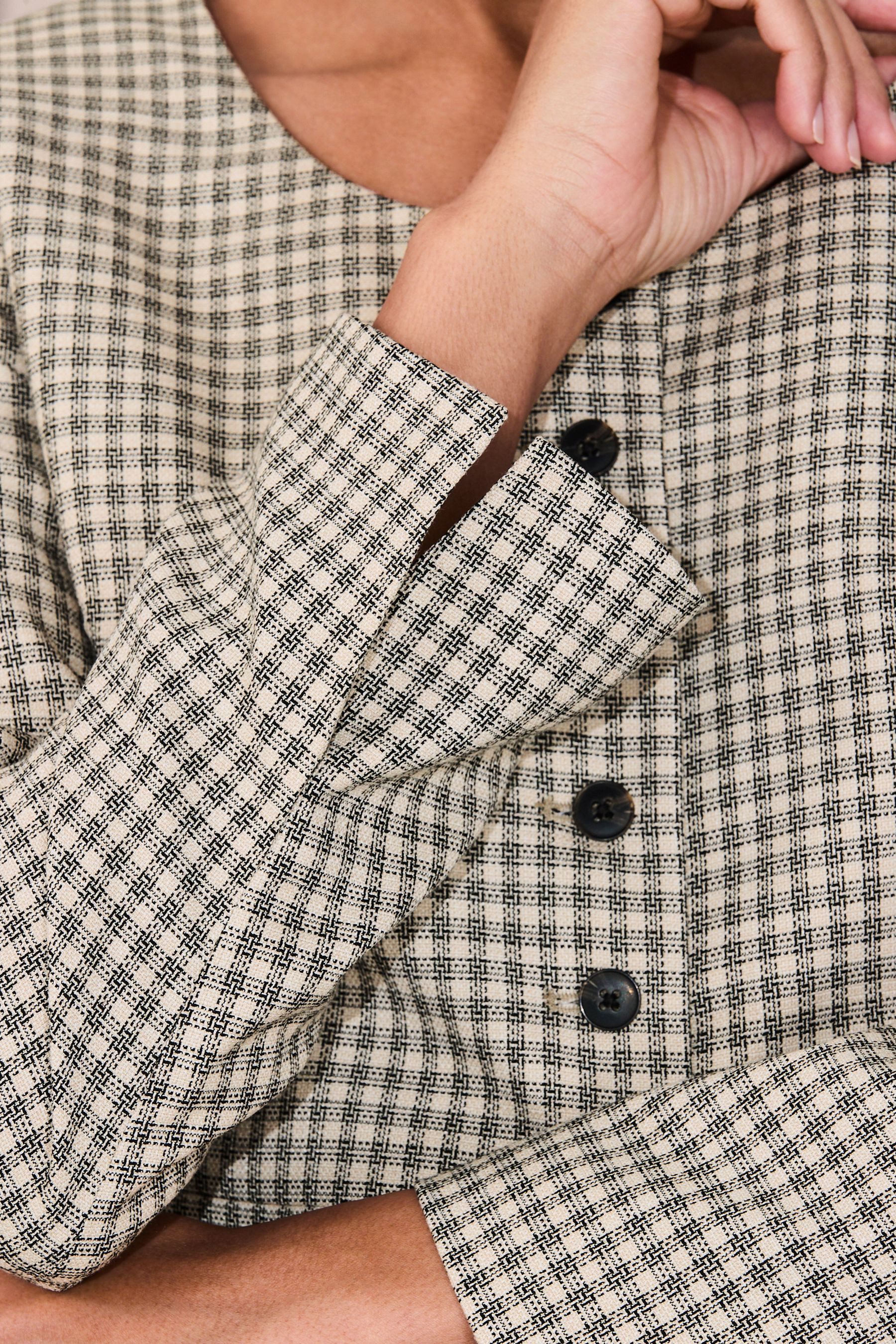 Next Jackenblazer Karierte Jacke ohne Kragen (1-tlg) – Bild 5 von 5
