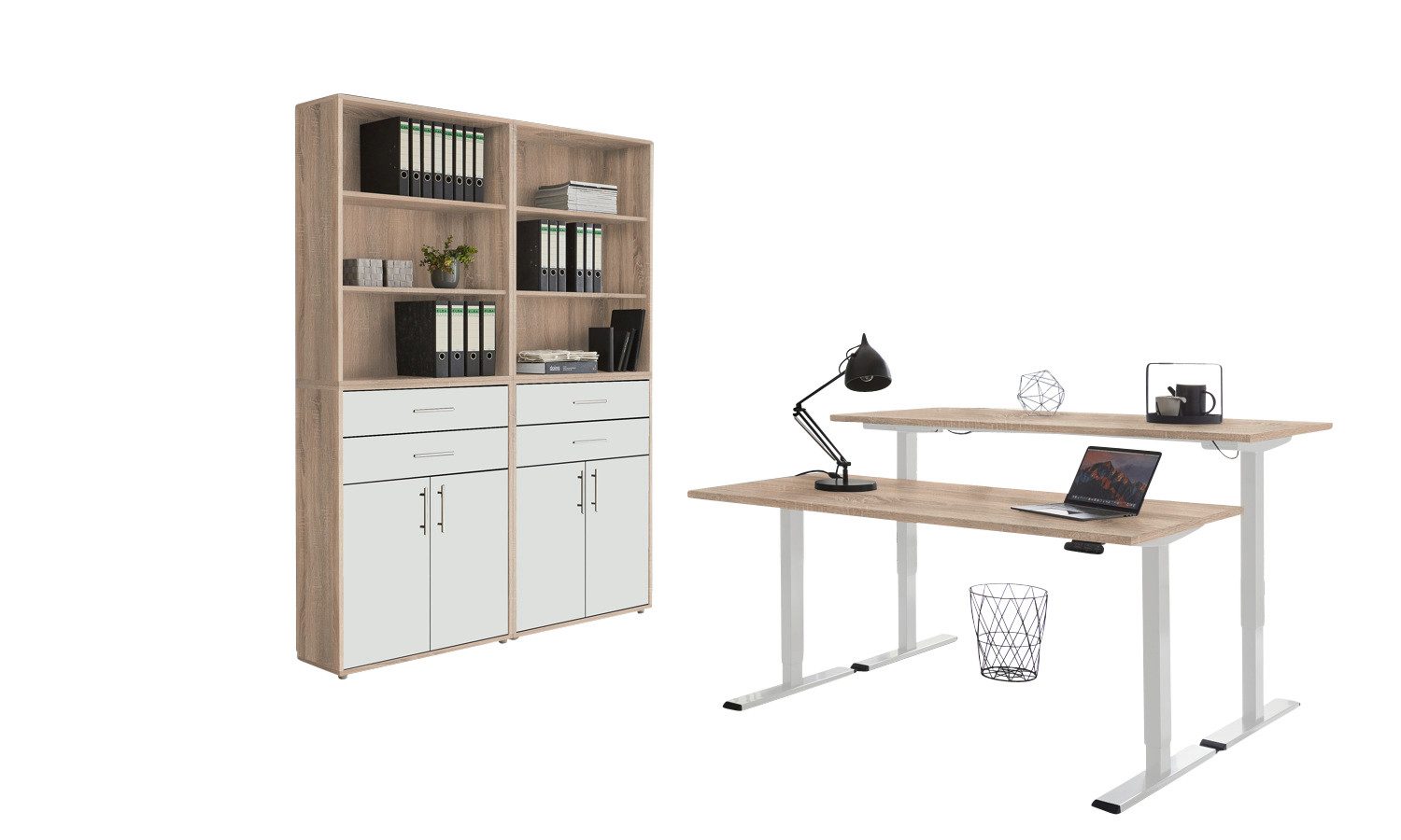 BMG Möbel Büromöbel-Set e-Office Set 20, (Büromöbel-Set 20, elektrisch höhenverstellbarer Schreibtisch + Aktenschränke), stufenlos verstellbar 69-119 cm, mit Memory-Funktion