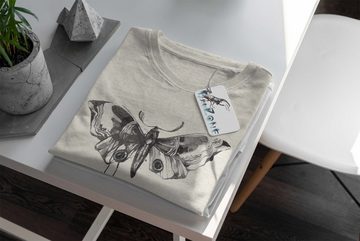 Sinus Art T-Shirt Herren Shirt 100% Bio-Baumwolle T-Shirt Aquarell Motiv Motte Schwarz Farbe Nachhaltig Organic Ökomo (1-tlg)