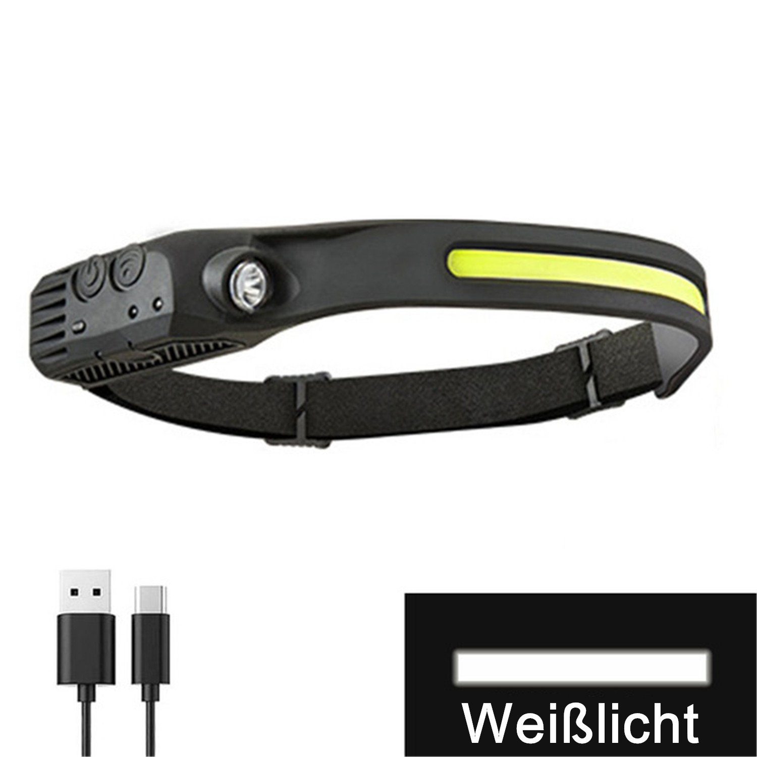 Weisslicht Weitwinkel COB Scheinwerfer mit Olotos Licht Sensor, - COB 1-3 Modi 1 Wasserdicht LED Rot Kopflampe 5 Wiederaufladbar COB USB XPE 230°Ultra Gelb Stirnlampe IPX4