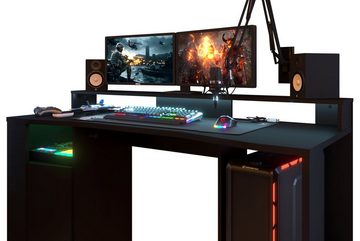 Parisot Schreibtisch Gaming (Gaming Computertisch, mit TV-Podest), inklusive LED Beleuchtung