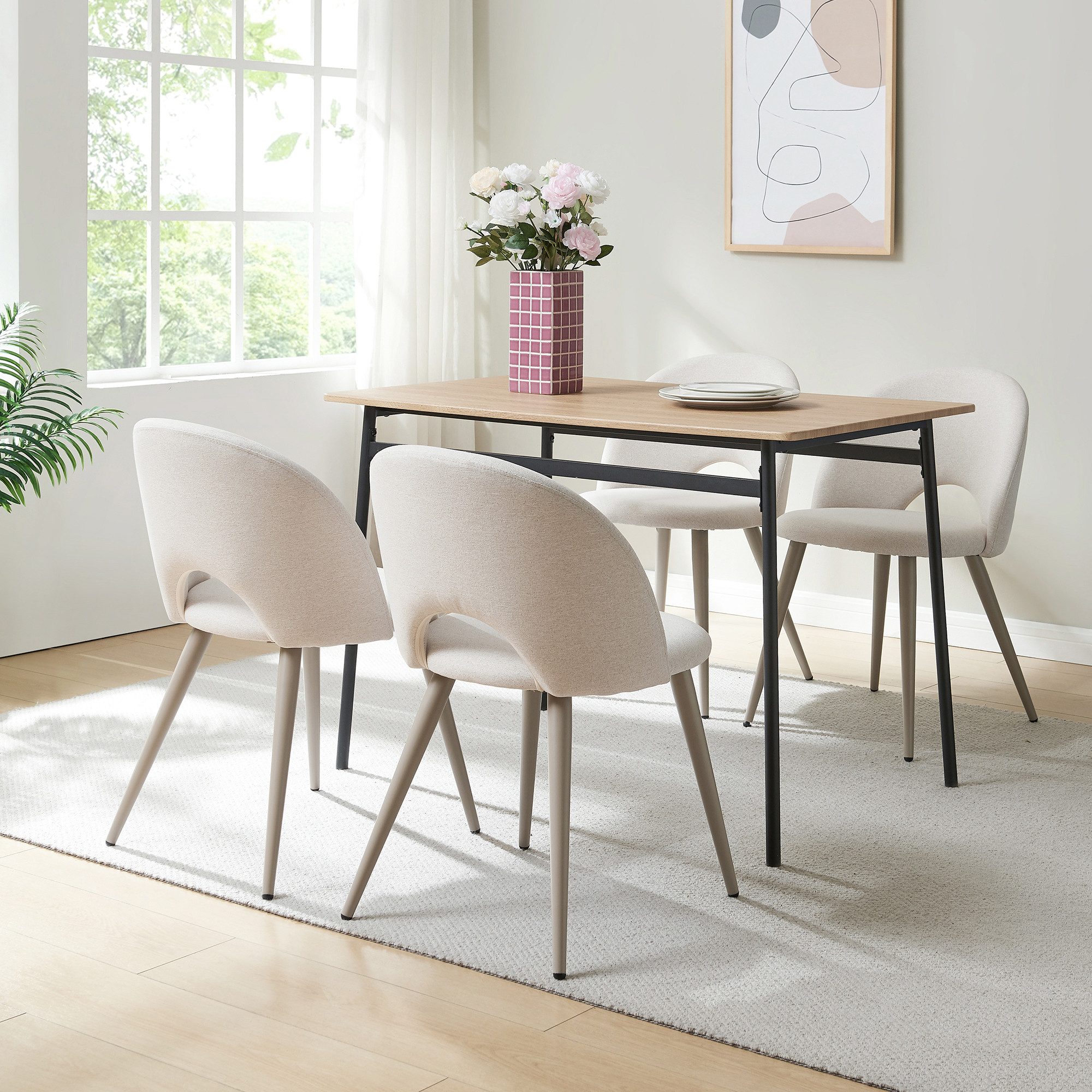 en.casa Esszimmerstuhl (Set, 4 St), »Karijoki« Polsterstühle Metallbeine 77 x 50 x 55 cm Beige