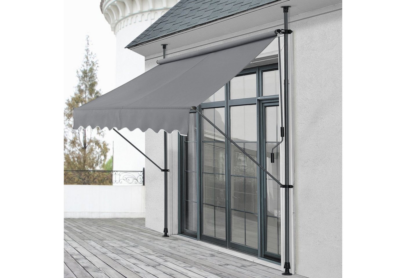 Thumbnail - pro.tec Klemmmarkise »Stem« ohne Bohren Stahlgestell 150x120x220-309 cm Mittelgrau