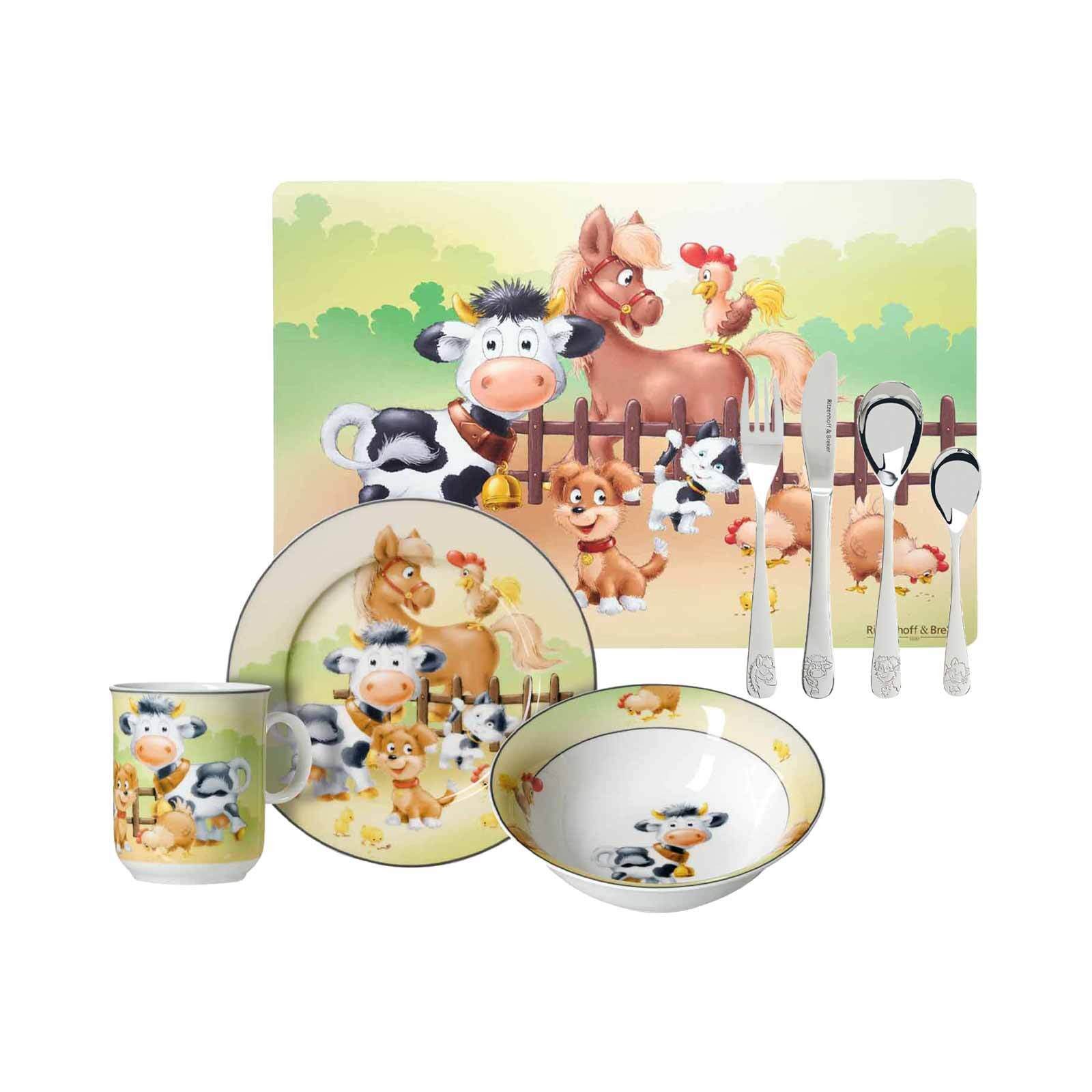 Ritzenhoff & Breker Kindergeschirr-Set Hoftiere Kindergeschirr mit Platzset & Besteck (8-tlg), Porzellan