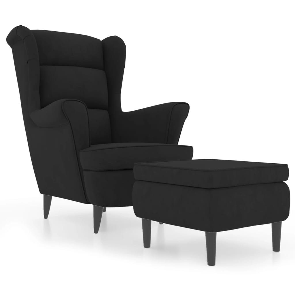 vidaXL Sessel Ohrensessel Relaxsessel Sessel Fernsehsessel mit Hocker Schwarz Samt