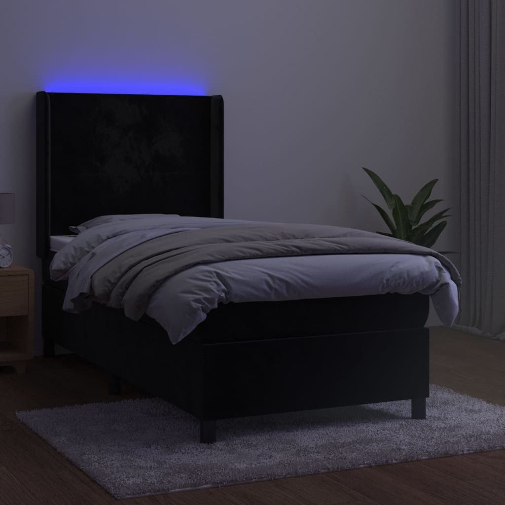 vidaXL Bett Boxspringbett mit Matratze & LED Schwarz 90x200 cm Samt