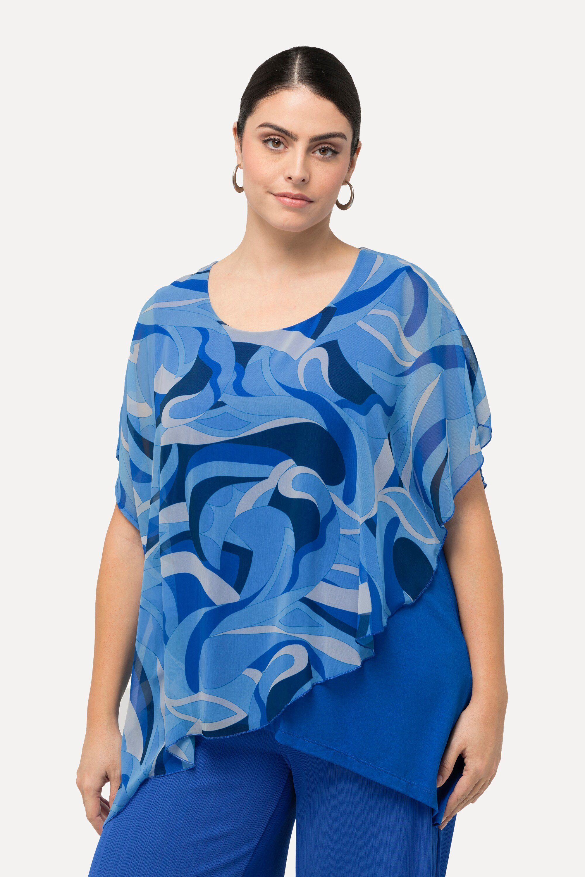 Ulla Popken Longtop Tunika Chiffon-Überwurf Rundhals günstig online kaufen