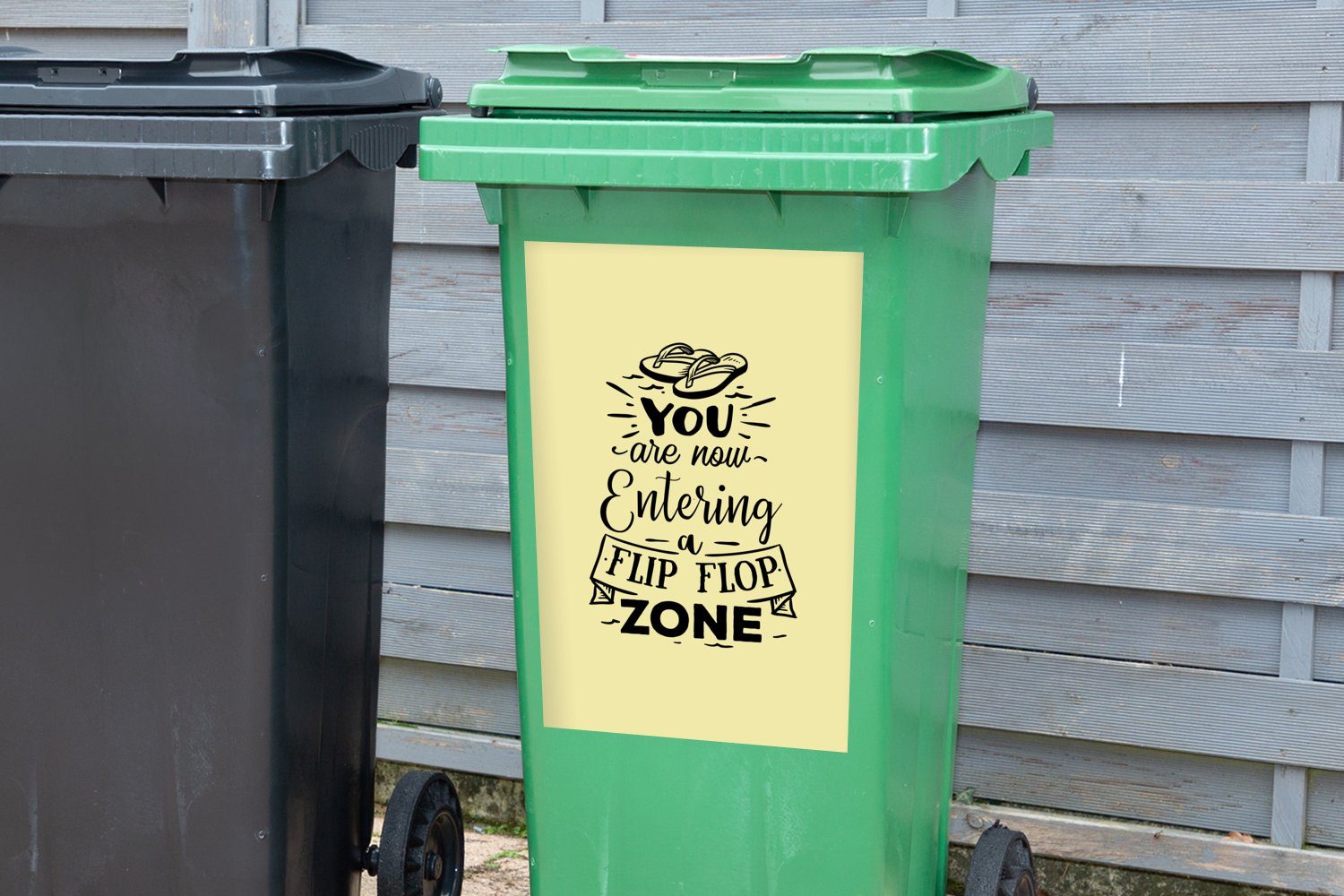 Sommer Container, Sprichwörter St), - Mülltonne, Sticker, Abfalbehälter Pantoffeln Mülleimer-aufkleber, (1 Wandsticker - MuchoWow