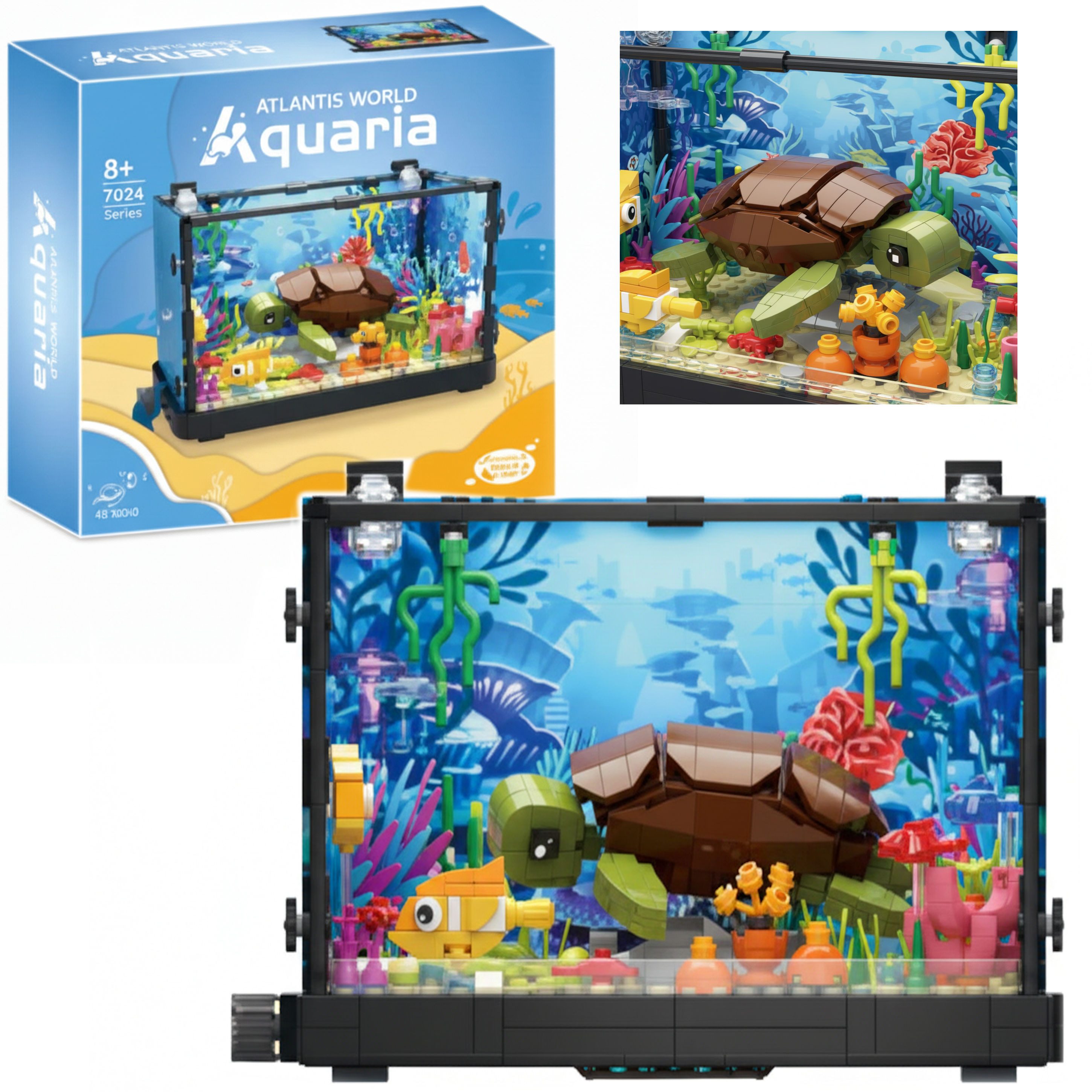 COIL Bausteinset, Spielzeugbausteine, Konstruktionsset Spielbauklötze, (Set, 753 St., Aquarium aus Bausteinen), Hai, Qualle, Schildkröte, Delphin, Raumdekoration, Klemmblöcke