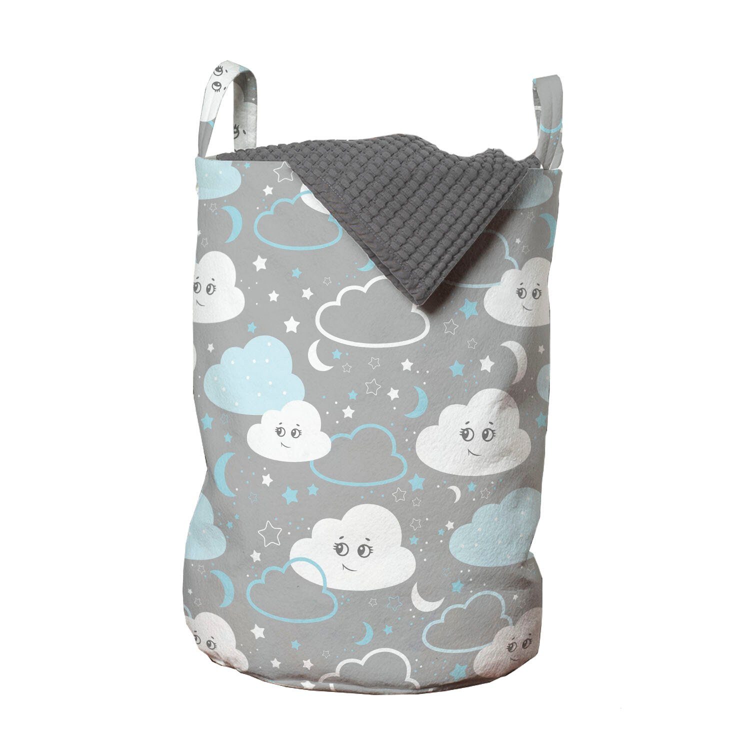 Abakuhaus Wäschesäckchen Wäschekorb mit Grau Waschsalons, Griffen Wolken Moons für Sterne Cartoon Kordelzugverschluss