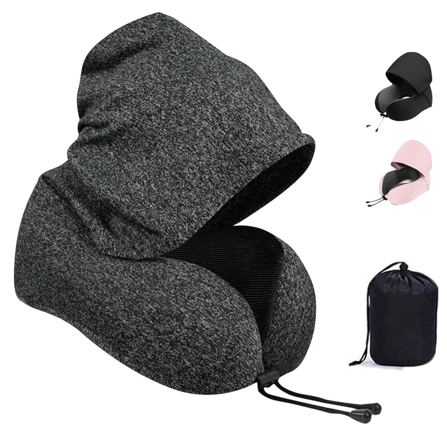 Reisekissen Nackenkissen Flugzeug U-Form Nackenhörnchen Memory Foam mit Haube