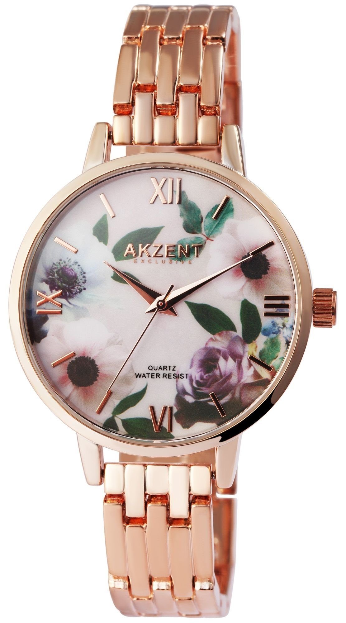 Armbanduhr mit AKZENT Quarzuhr Gliederband Metall roségoldfarbig aus Damen Warda