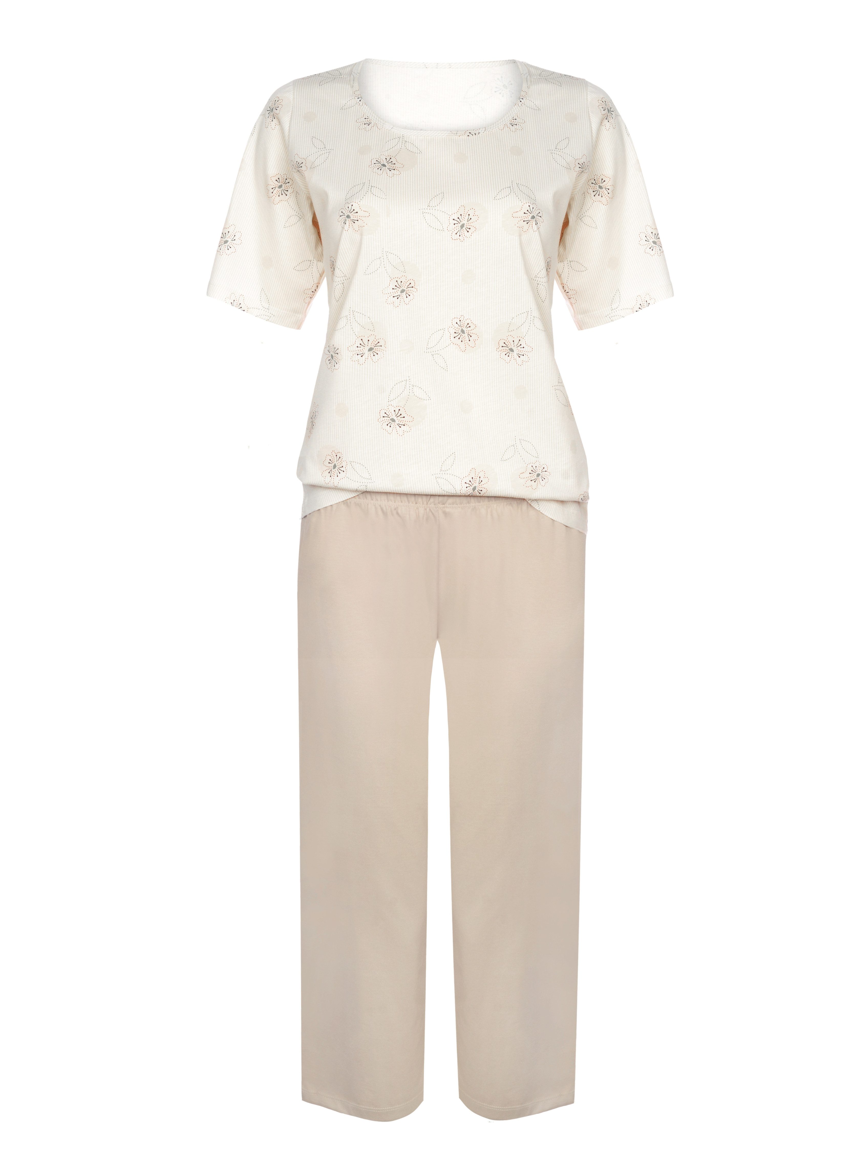 Donna Capri-Pyjama 3/4 Schlafanzug in Natur-Tönen (2 tlg) Basic 3/4-Pyjama- günstig online kaufen