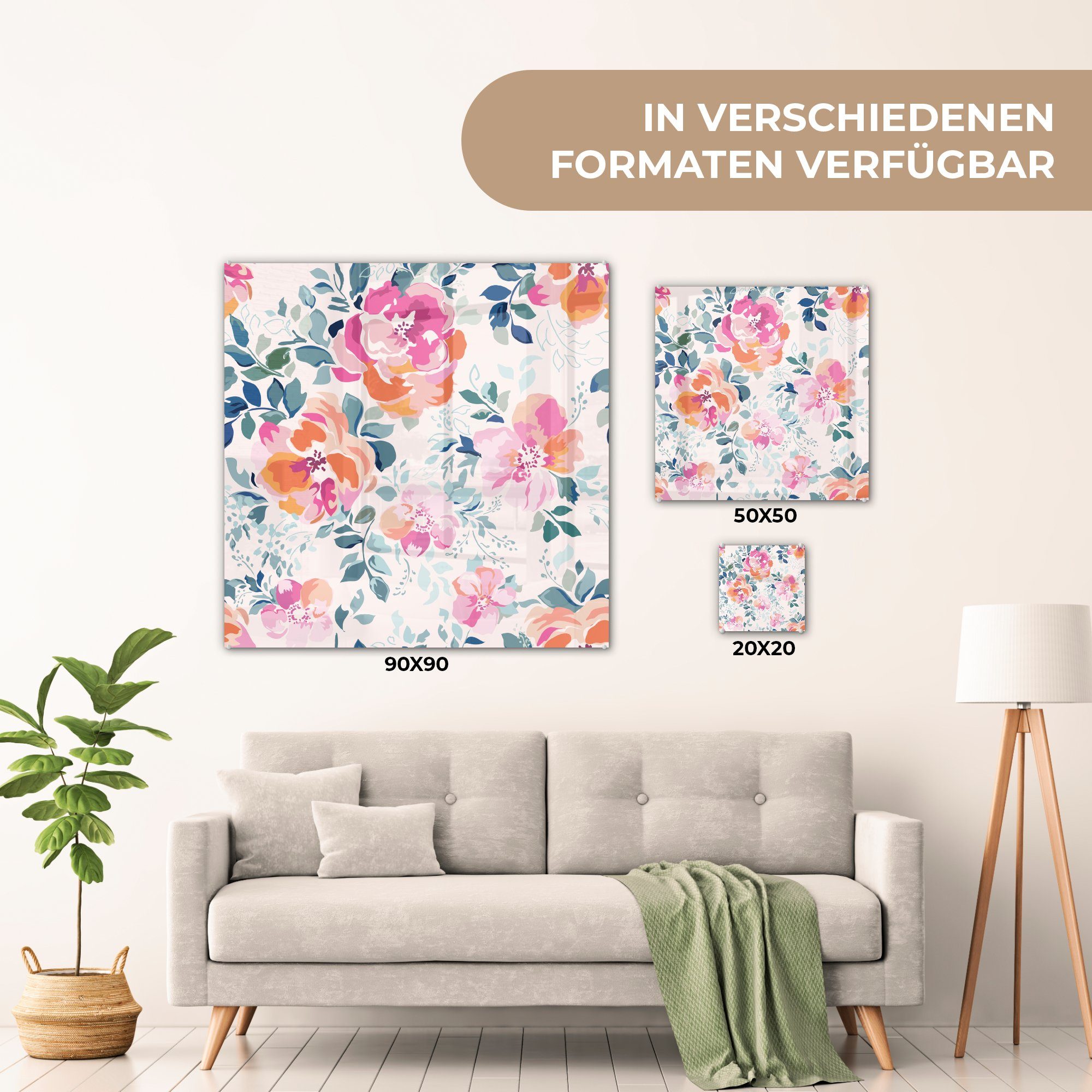 Bilder - Glas Rosen auf auf MuchoWow Glasbilder - - Blumen Wanddekoration Wandbild - Acrylglasbild - (1 Glas Foto St), Aquarell,