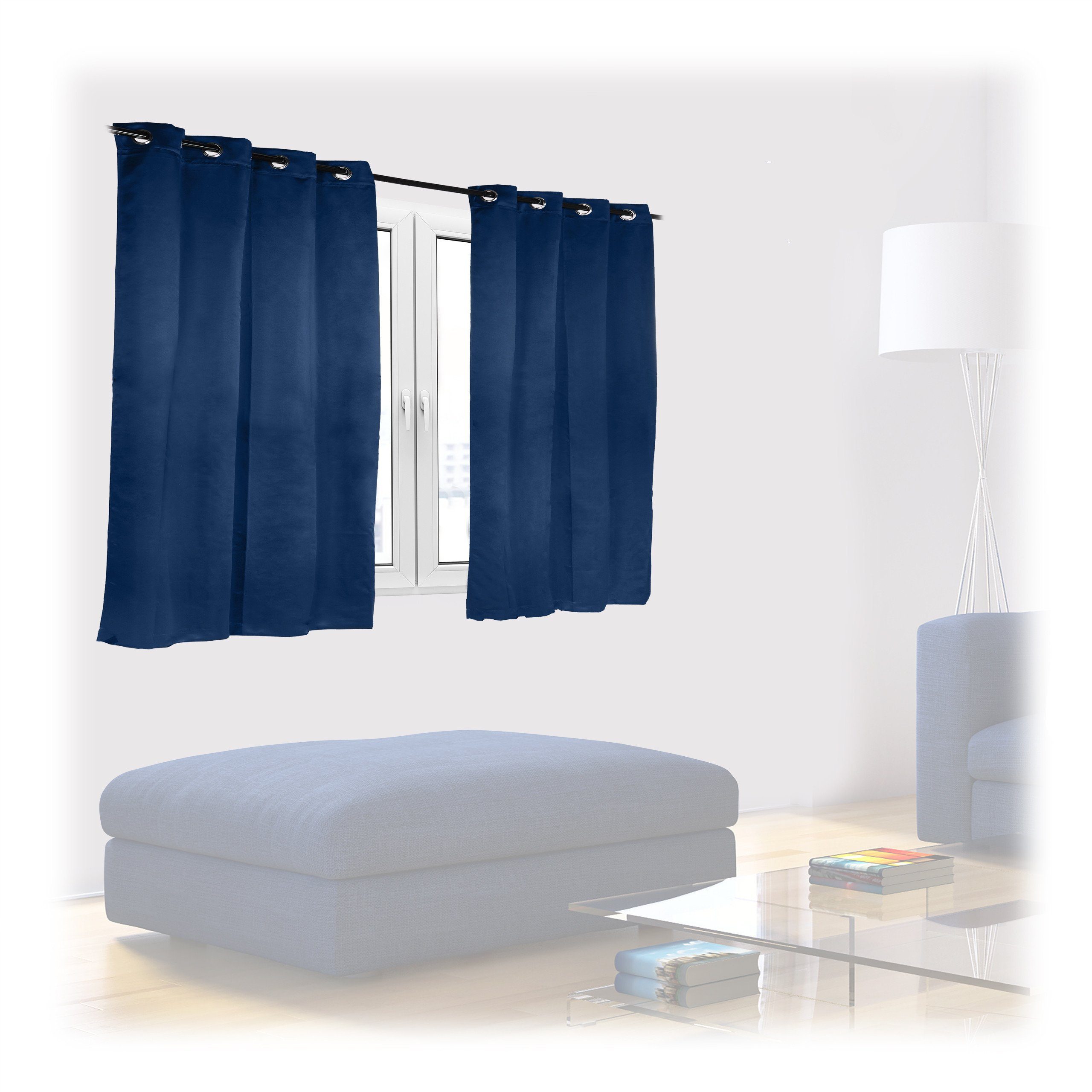Vorhang 2 x Vorhang blau 90 x 135 cm, relaxdays | Fertiggardinen
