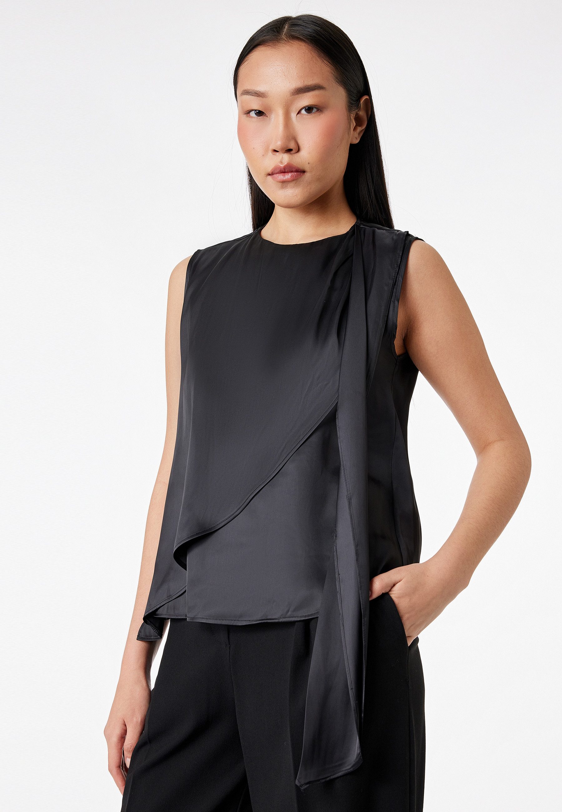 Koton Kurzarmbluse Koton Satin-Fular-Ärmellose Bluse