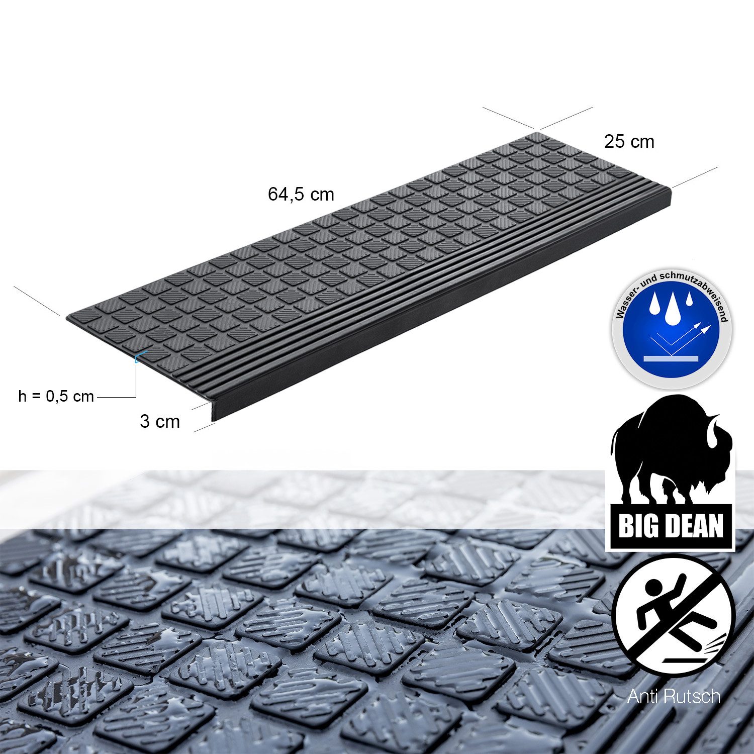 BigDean Stufenmatte 10x Gummi 65x25cm Treppenstufen Außen Antirutschmatten, günstig online kaufen