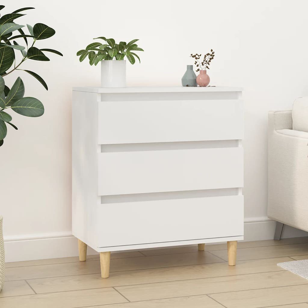 furnicato Sideboard 60 x 35 x 70 cm Weiß (1 St), Kommode mit 3 Schubladen und Massivholzbeinen für dein Wohnzimmer