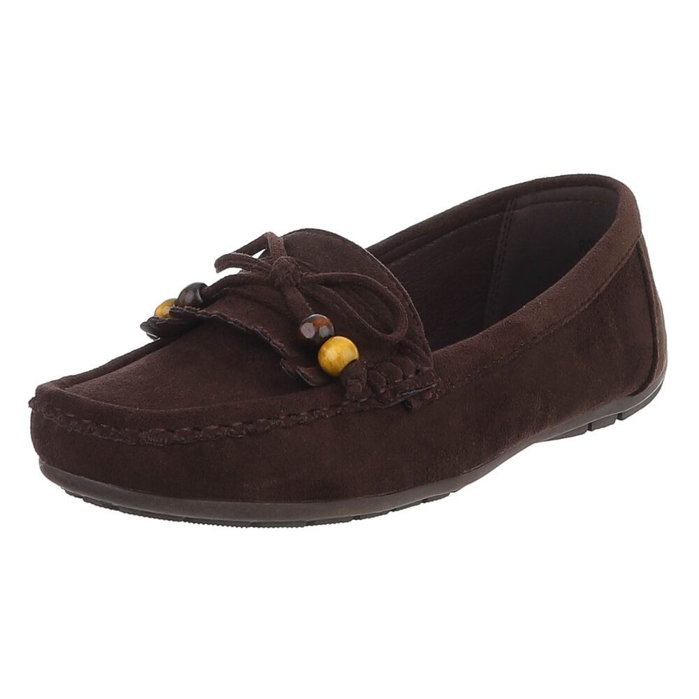 Ital-Design Bequemer Slipper mit Schleife für Damen, ideal für Freizeit Slipper (91554448) Flach Mokassins in Dunkelbraun