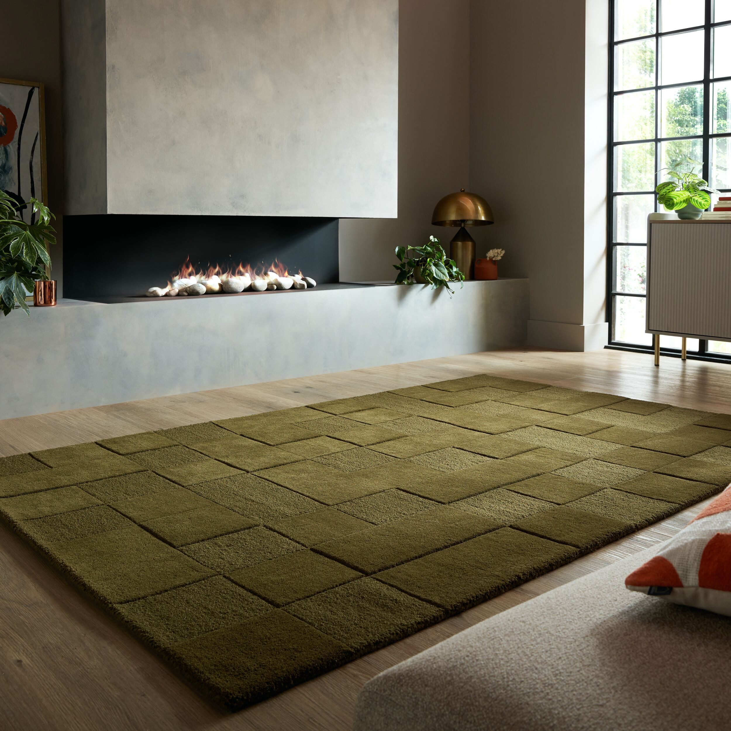 FLAIR RUGS Wollteppich CHECKERBOARD, rechteckig, Höhe: 10 mm, Hoch-Tief-Effekt, Wohnzimmer, Schlafzimmer, 100 % Wollflor