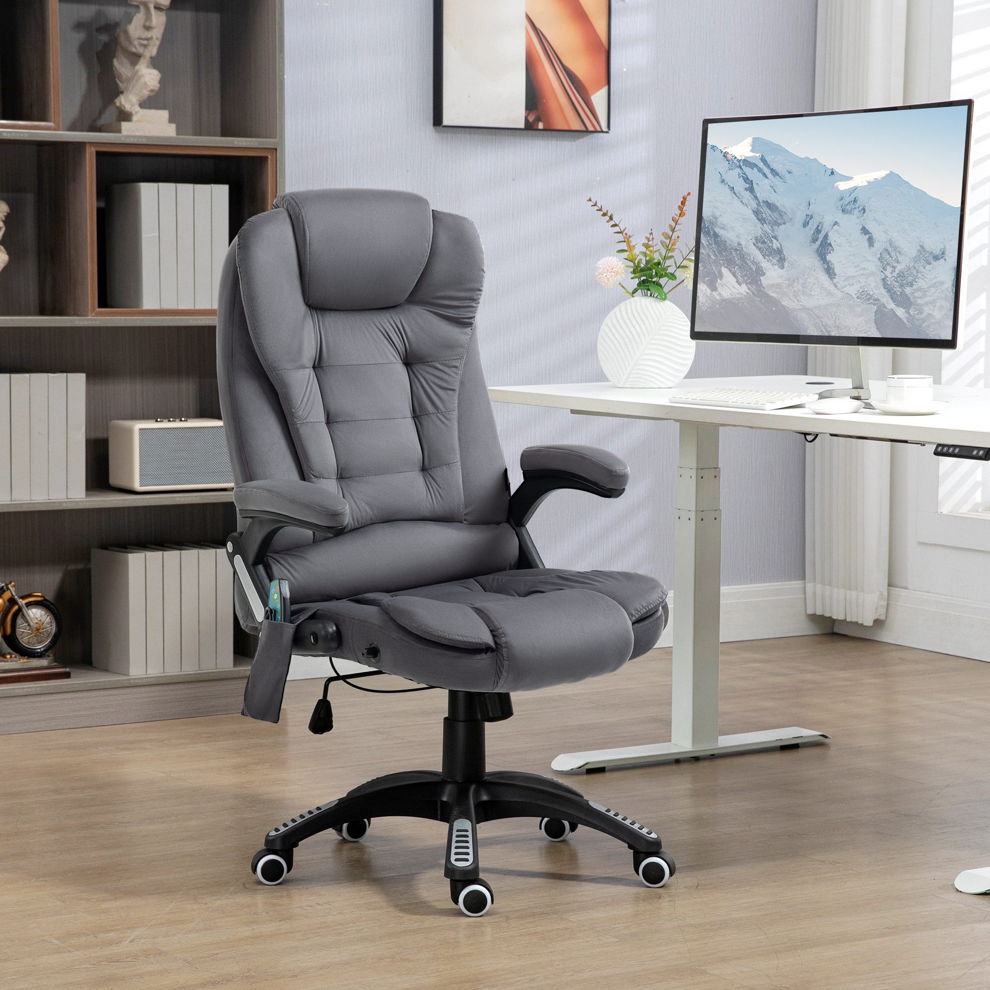 Vinsetto Schreibtischstuhl Ergonomischer Chefsessel mit Heiz-/Liegefunktion u. Computerstuhl (Massagesessel, 1 St), für Wohnbereich, Dunkelgrau