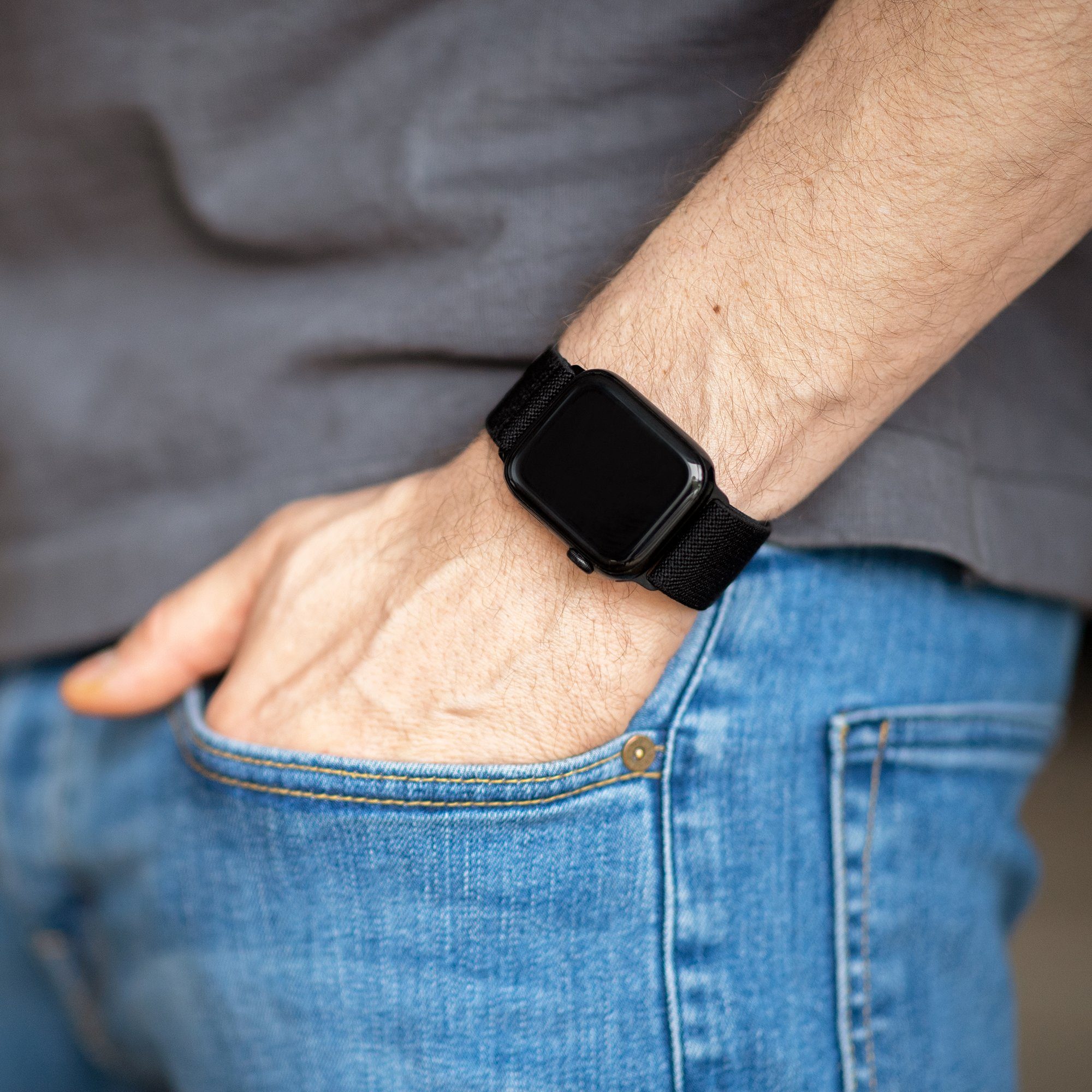 Artwizz Smartwatch-Armband WatchBand & (41mm), 3-1 Watch Adapter, (40mm), 9-7 6-4 Series SE Textil mit Flex, Schwarz, Apple Uhrenarmband (38mm)