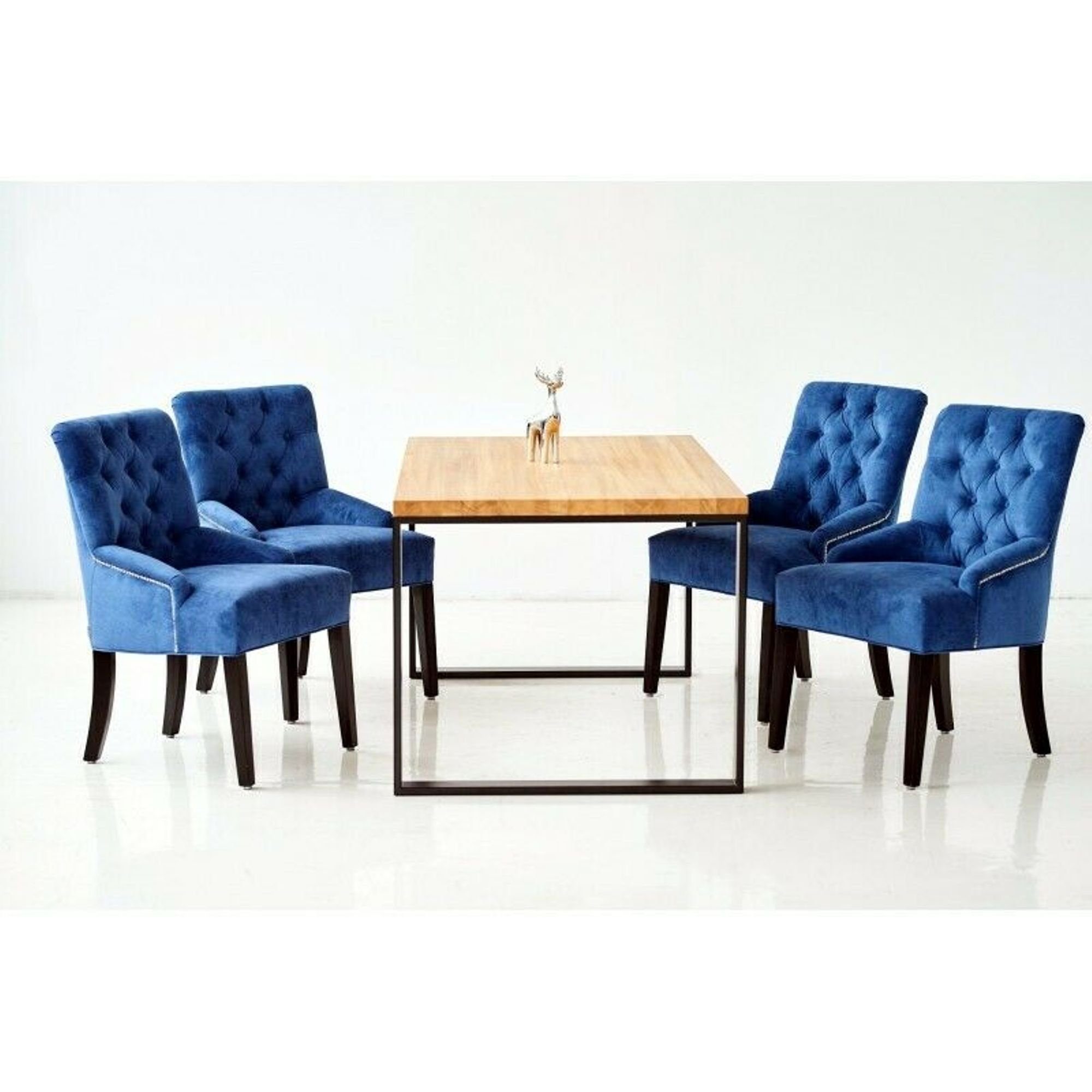 Lehn Stühle JVmoebel Tisch Garnitur Essgruppe, Polster + Holz Gruppe Chesterfield 6x Stuhl Esszimmer