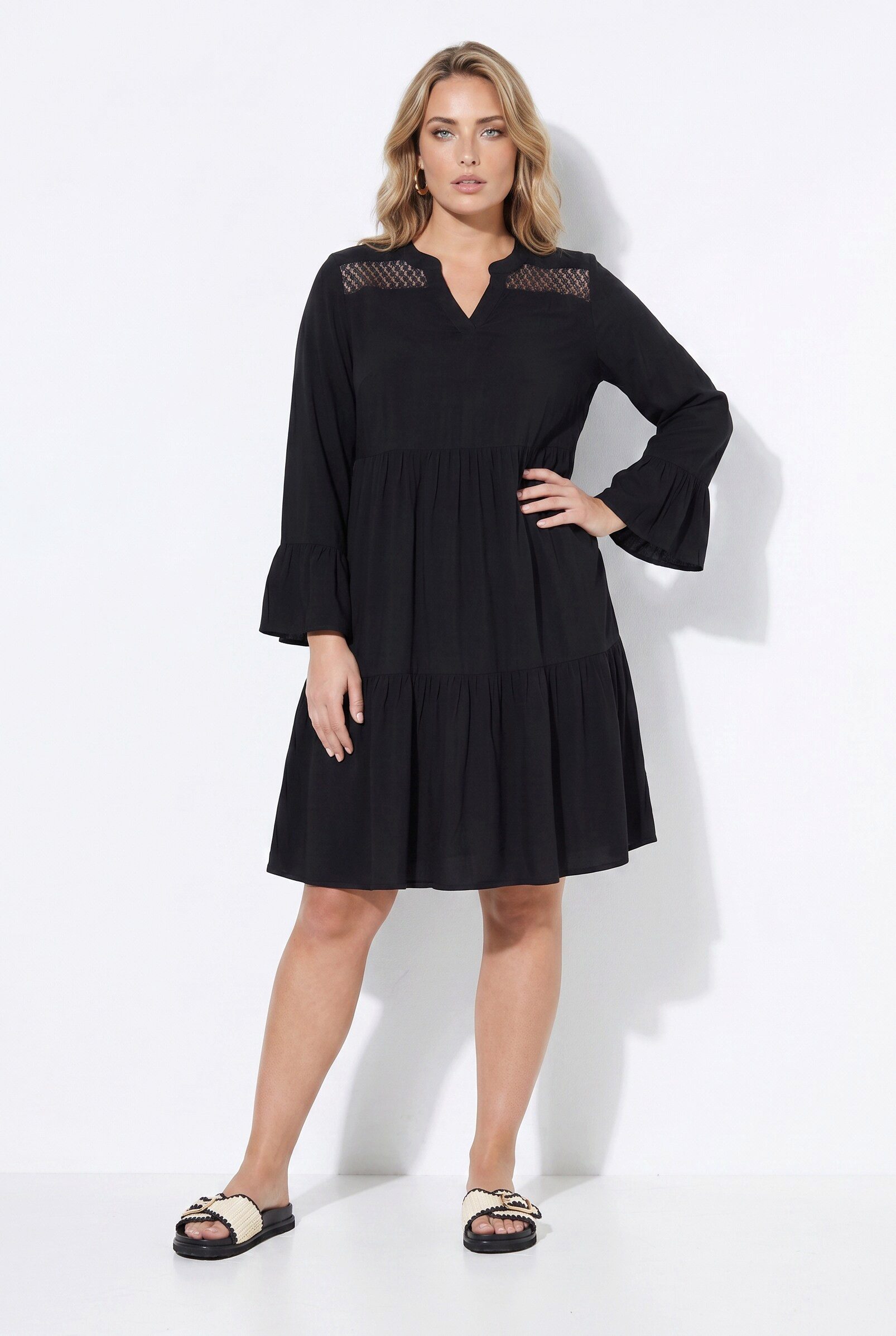 Angel of Style Midikleid Empire-Kleid Lochstickerei-Einsätze Volants