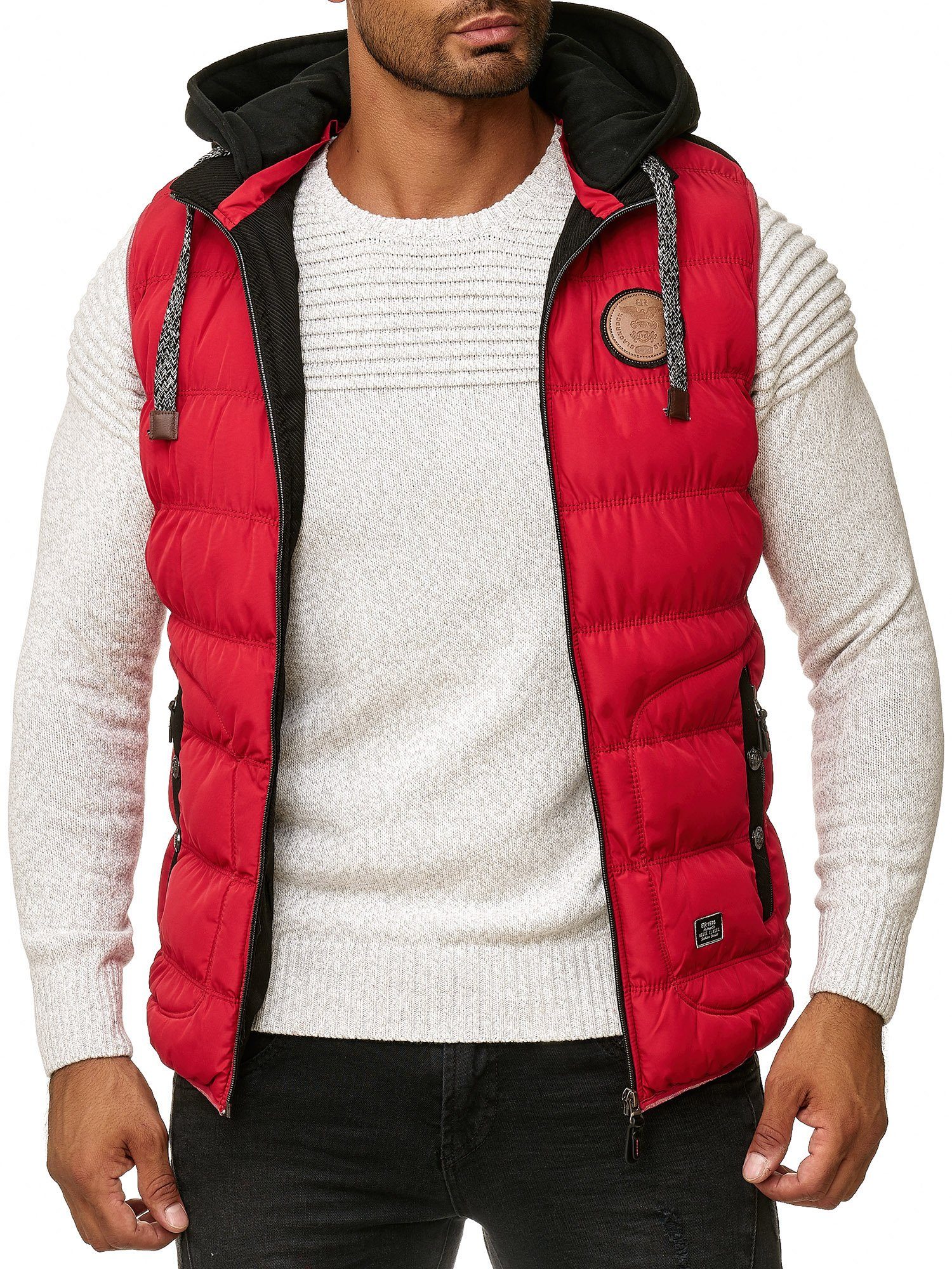 Kapuze BLACKROCK Outdoor-Weste - Slim-Fit BR1701 Herren Rot - Steppweste Abnehmbare