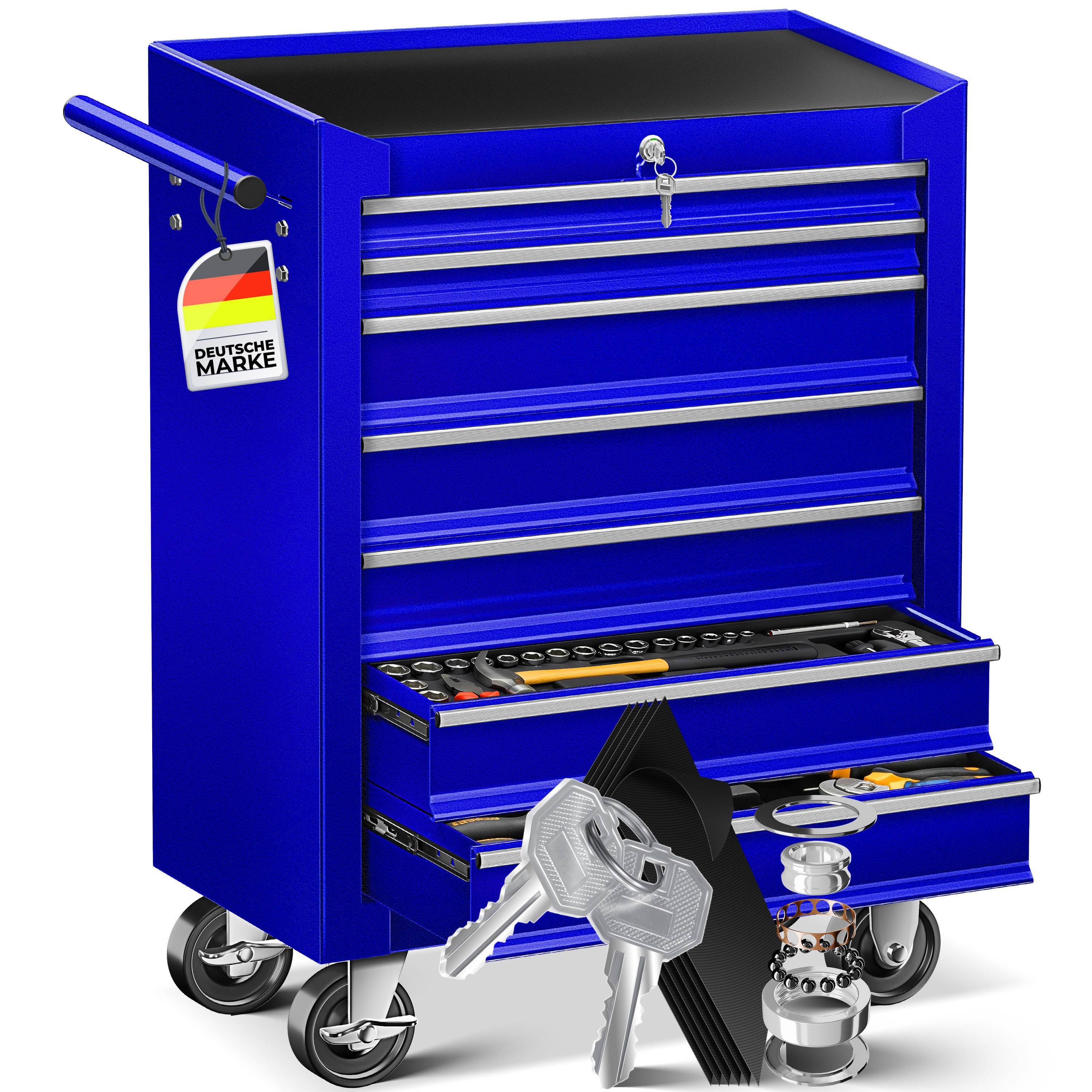 MASKO Werkstattwagen, 7 Fächer Blau, Werkzeugwagen Rollwagen Werkzeugkiste günstig online kaufen