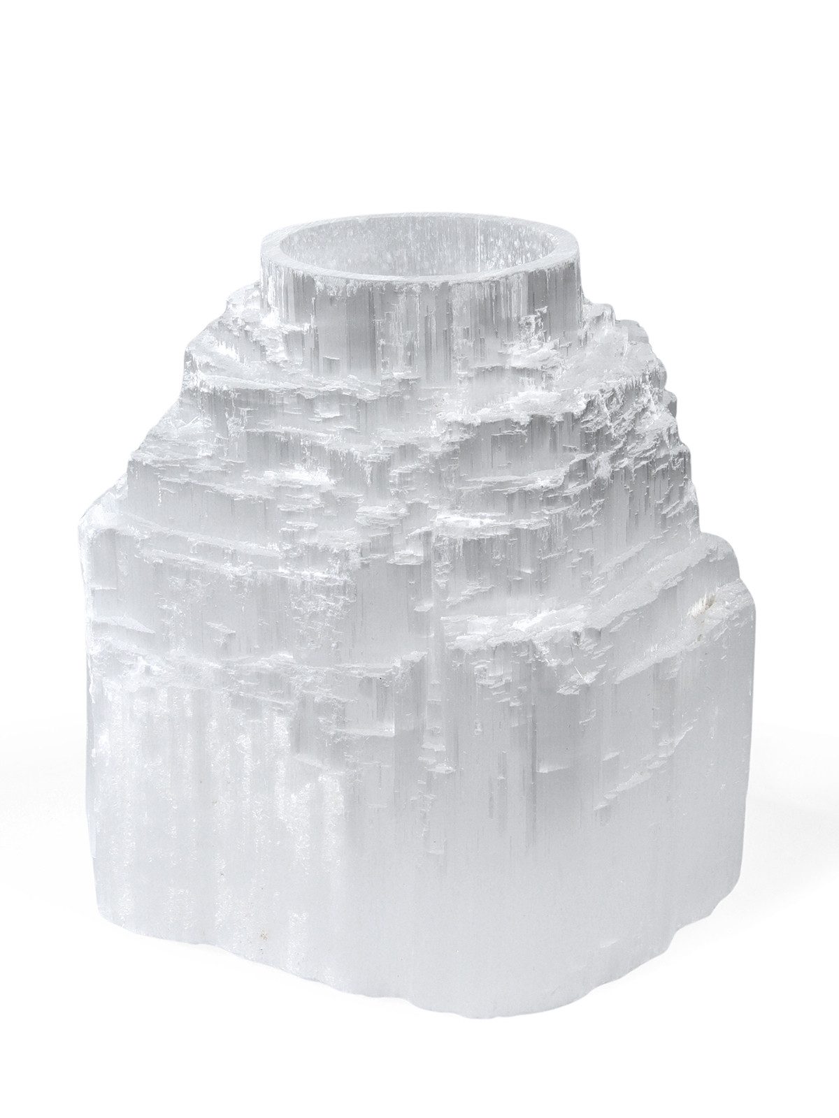 StoneTrip Mineralstein Selenit Teelichthalter, Naturstein aus Brasilien, Unikat