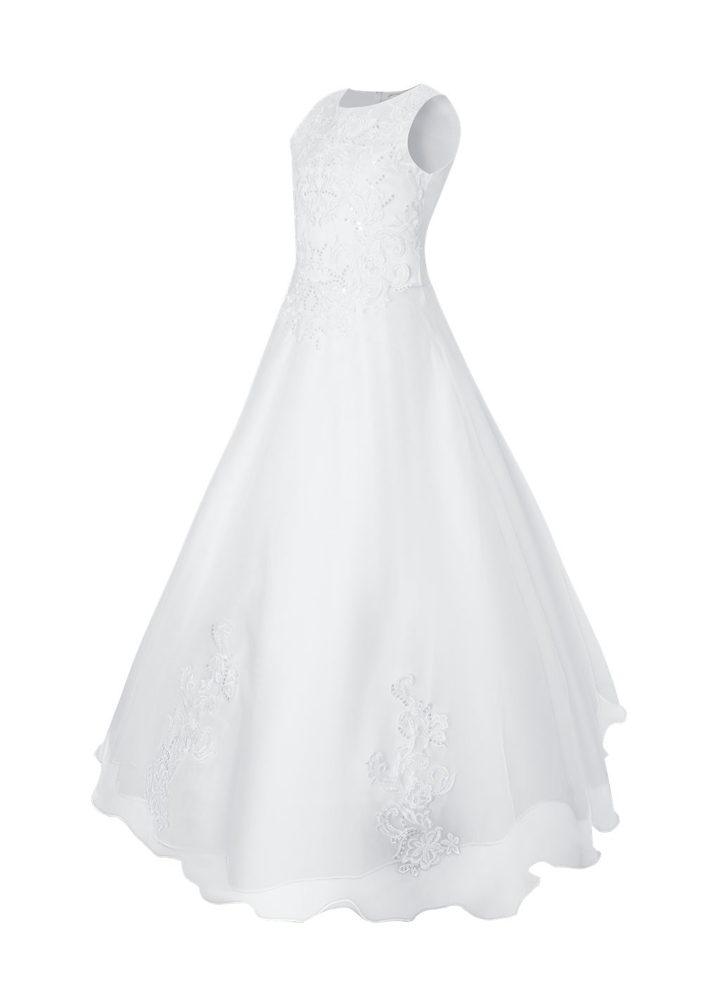 Märchenburg Satinkleid HOCHELEGANTES Kommunionkleid m. Reifrock Spitzenkleid Chiffon Satin - KOMMUNIONKLEID - Maiglöckchen 2026 -