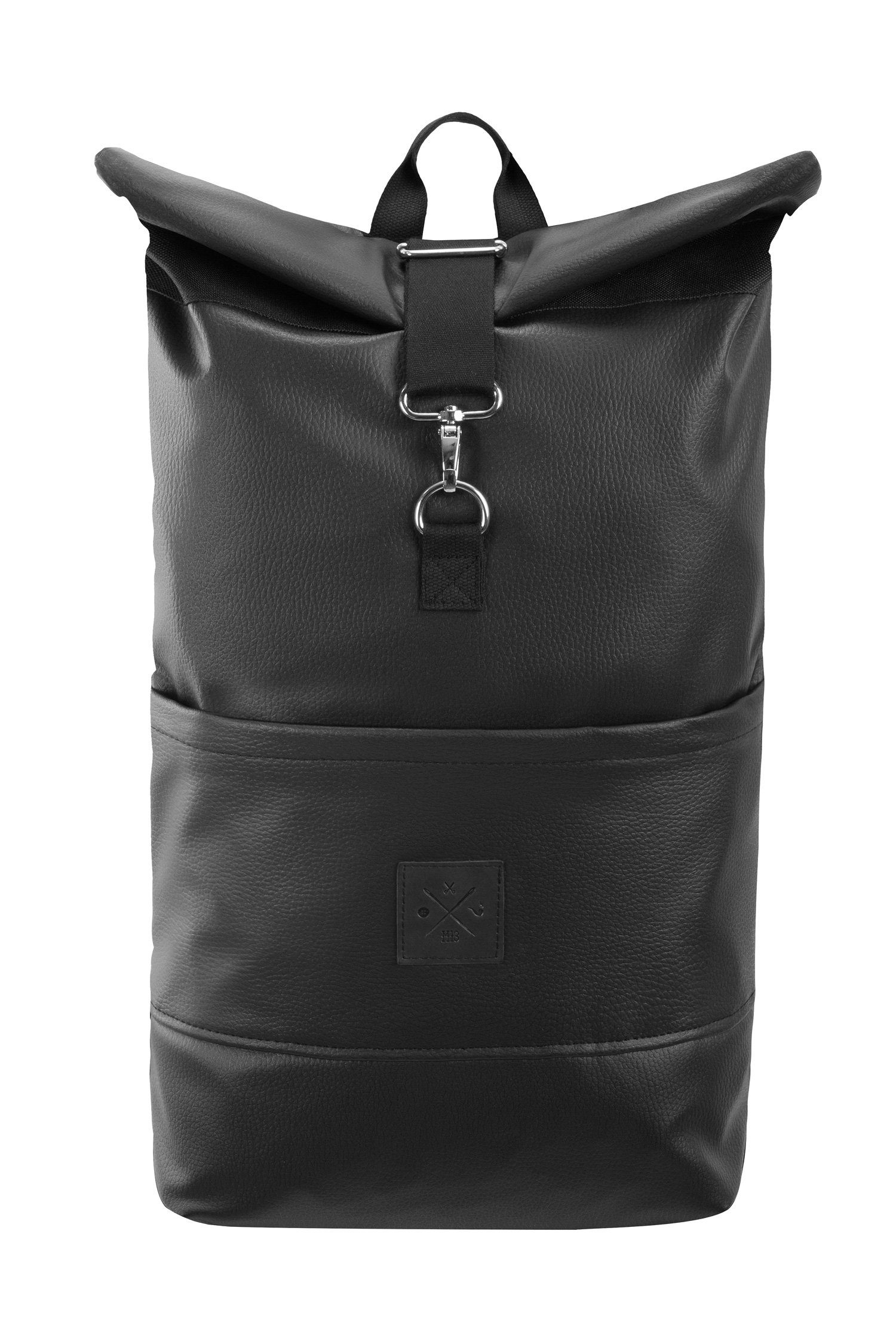 Manufaktur13 Tagesrucksack Roll-Top Backpack - Rucksack mit Rollverschluss, wasserdicht/wasserabweisend, verstellbare Gurte Black Out Vegan Leather