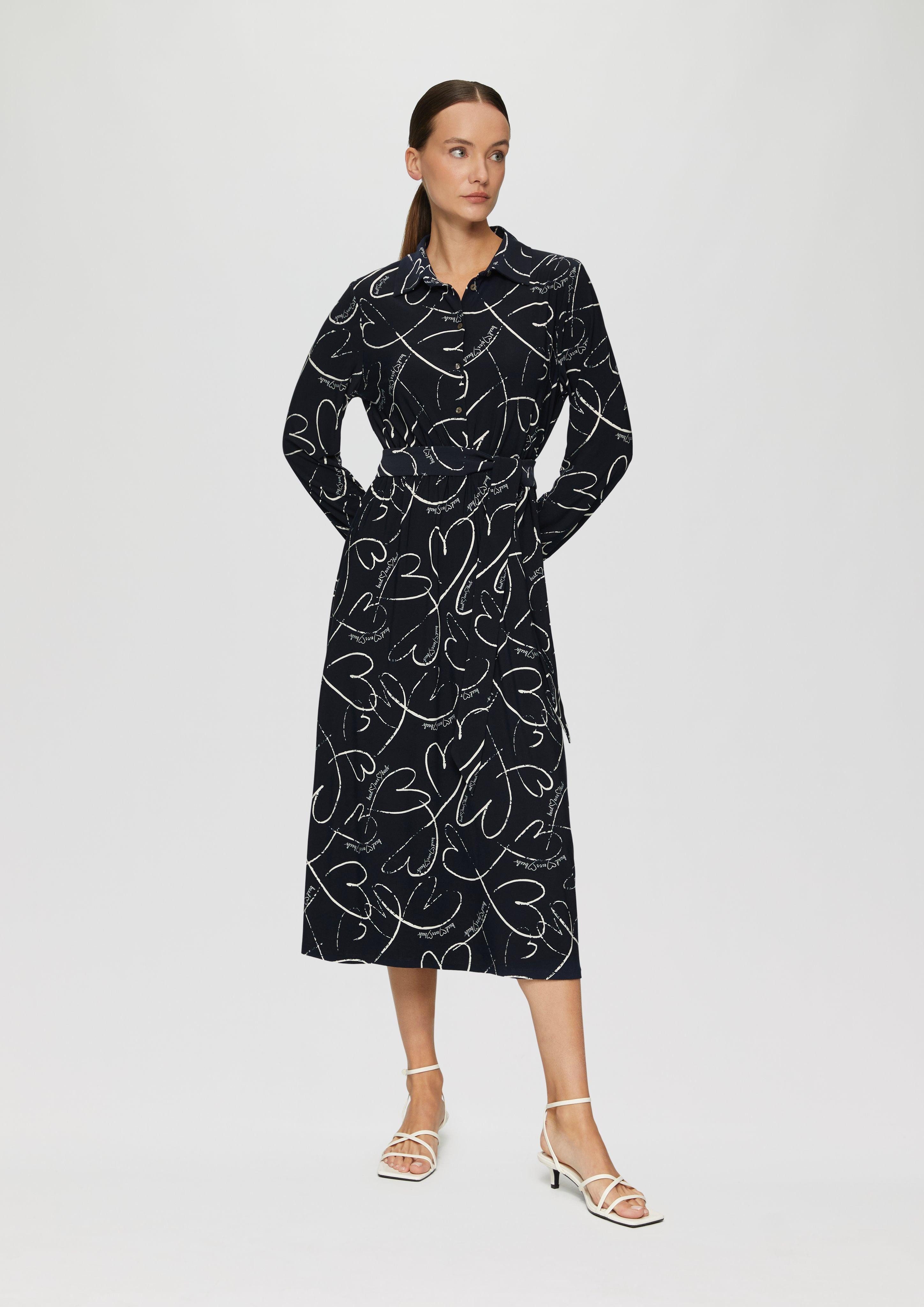 Minikleid Hemdblusenkleid aus Jersey mit Bindegürtel und Herz-Print