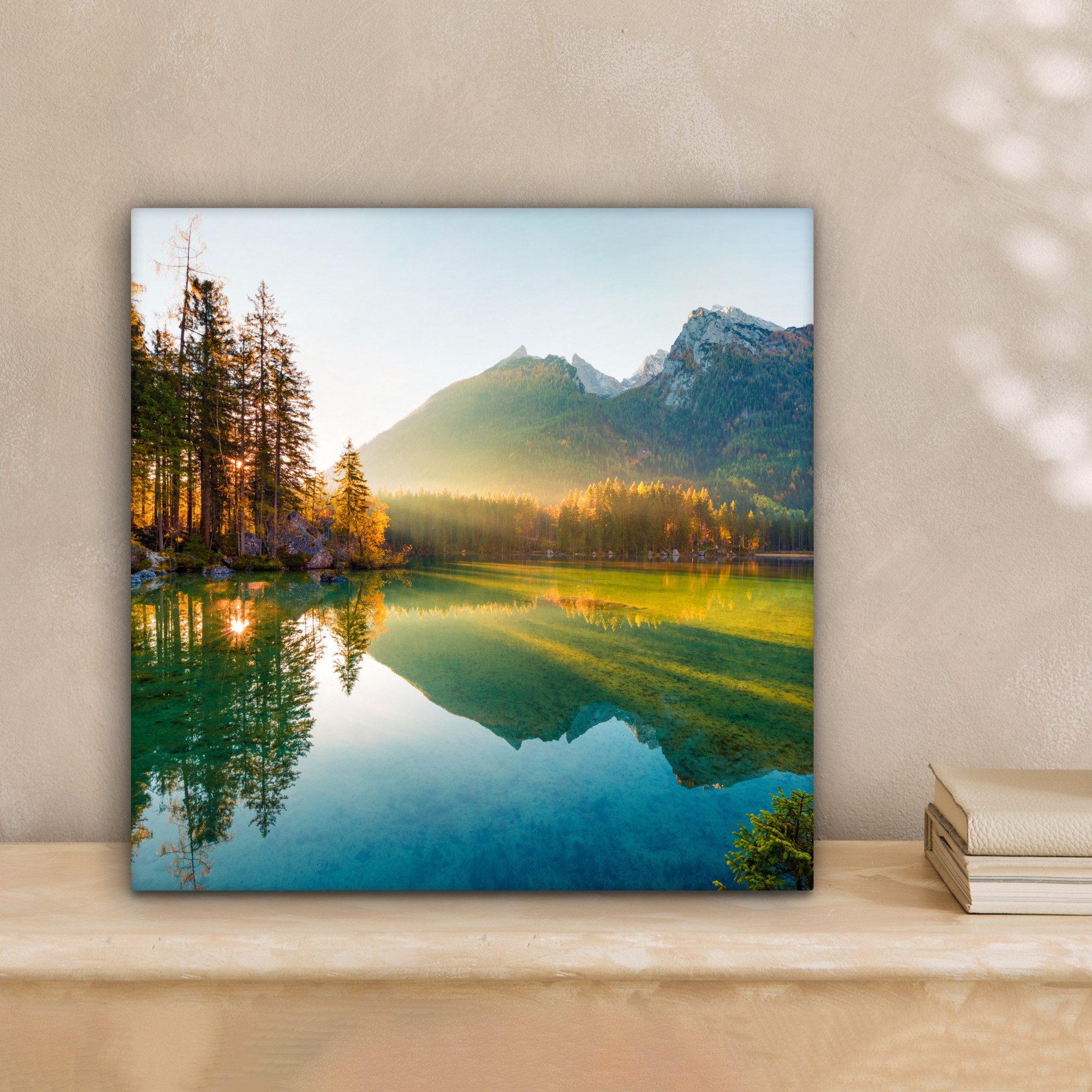 OneMillionCanvasses® Leinwandbild See - Wald - Berge - Natur - Sonne - Land günstig online kaufen