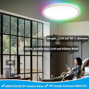 Randaco LED Deckenleuchte 24W Smart LED Deckenleuchte RGB Lampen Badezimmer dimmbar 2040LM Flach