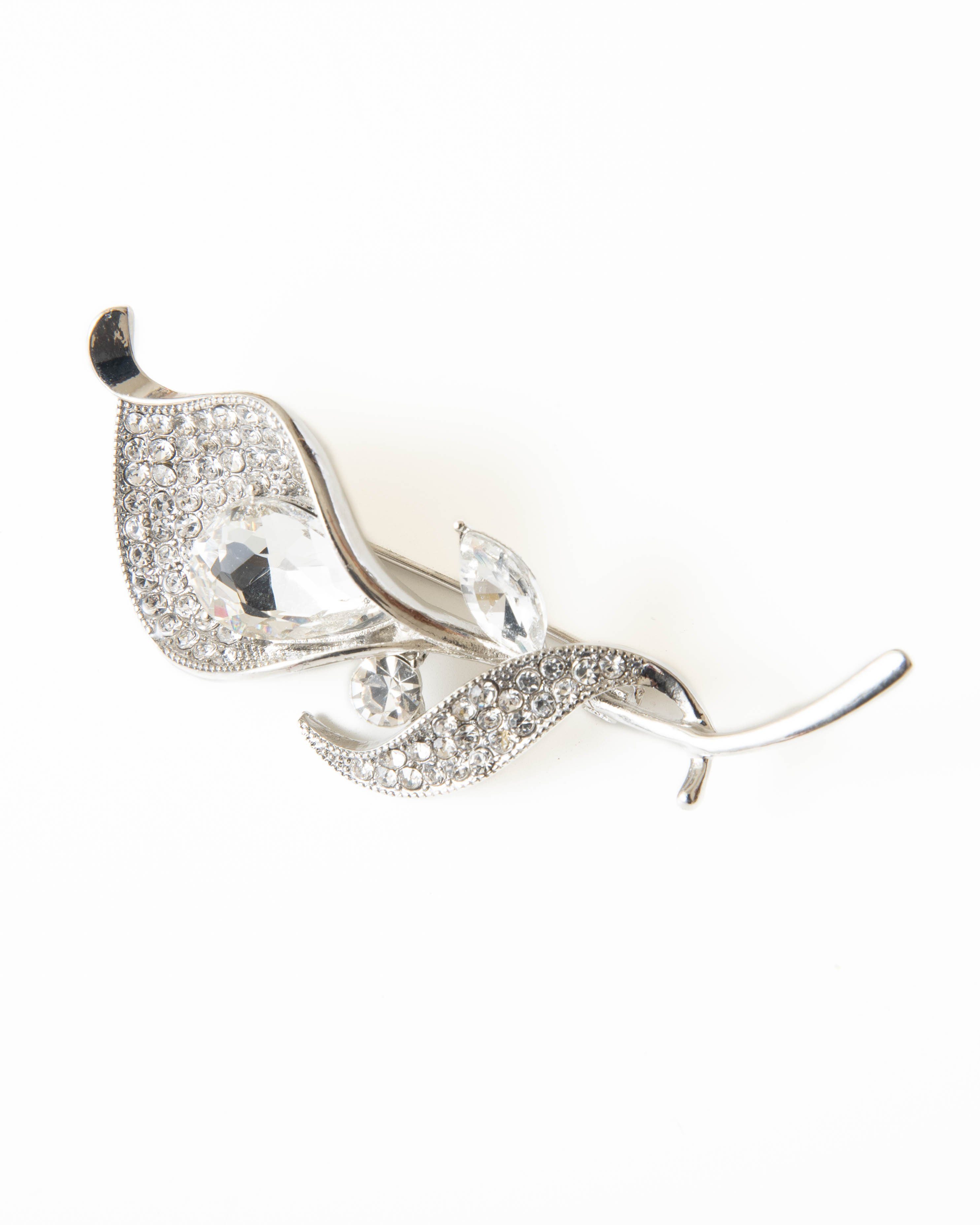 Brosche "Calla", weiß mit Strass