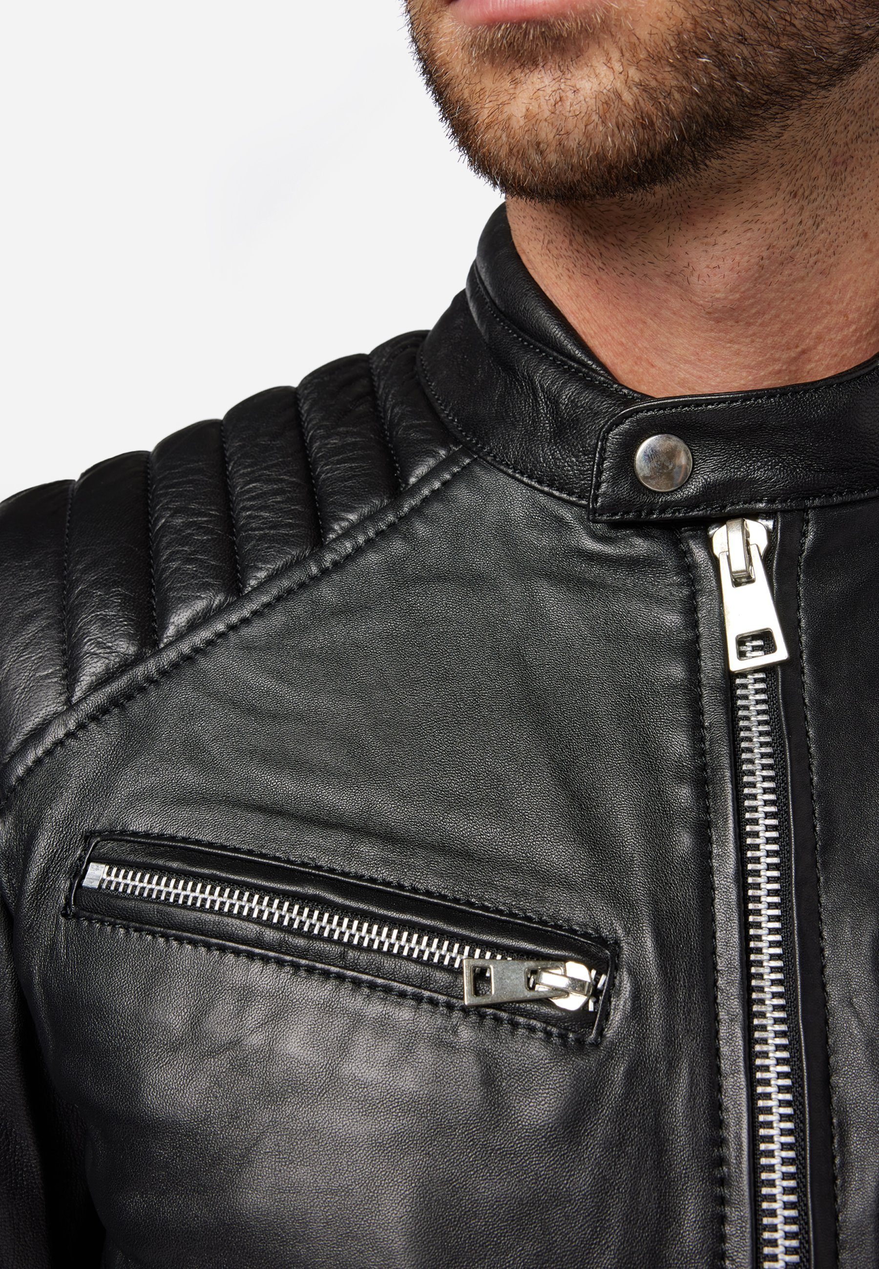 RICANO Lederjacke Cooper Lederjacke im Biker-Stil mit Stehkragen