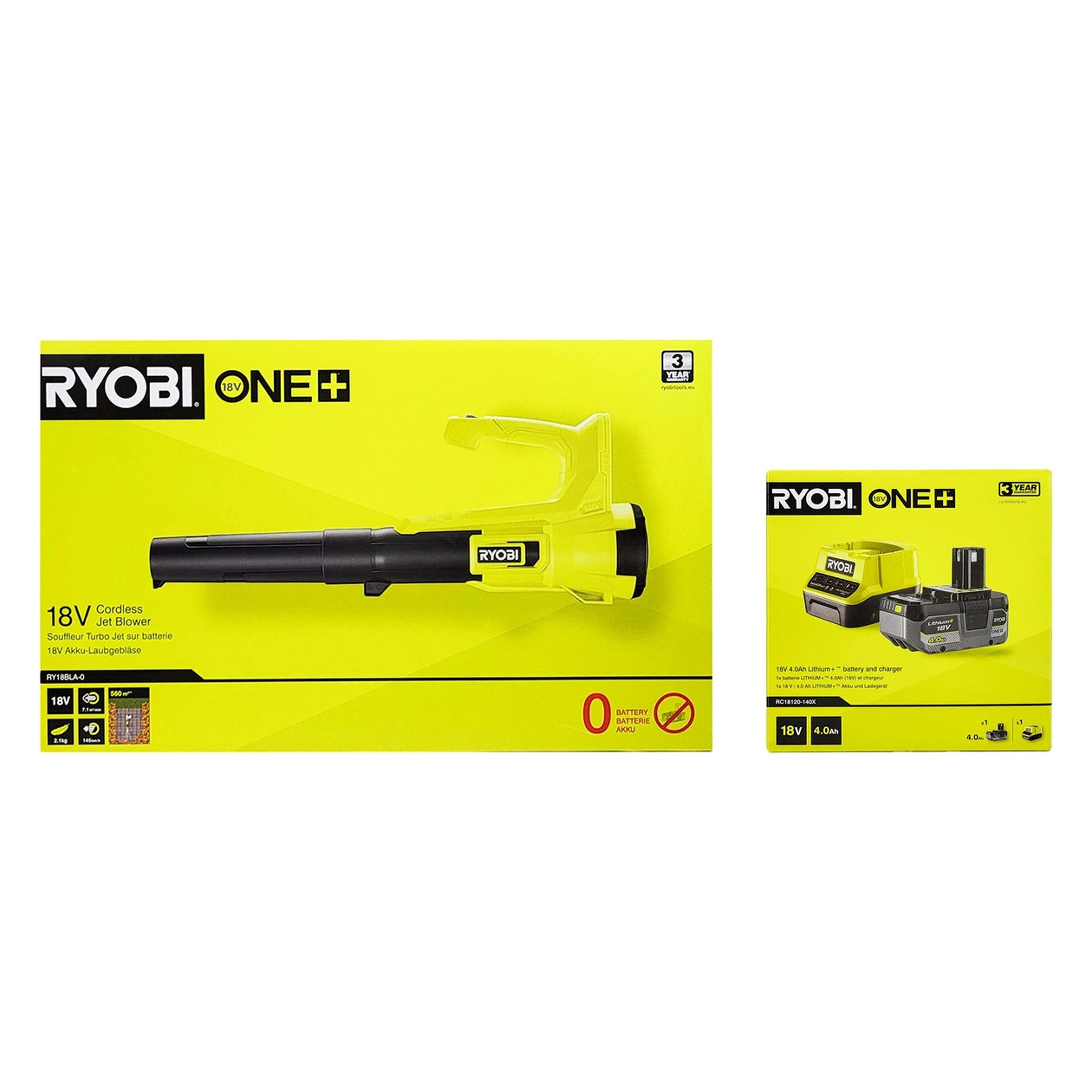 Ryobi Akku-Laubbläser Ryobi Set Laubbläser 18V ONE+ mit 4.0Ah Akku und Ladegerät, (1 St)