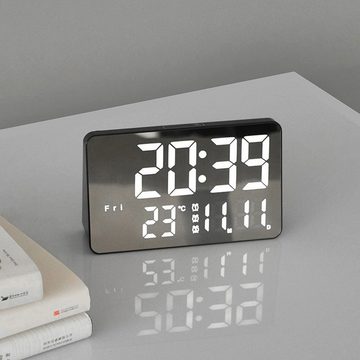 AUKUU Wecker Kreative Kreative Spiegeluhr Multifunktionsuhr mit Temperatur LED Uhr einfache Nachttischuhr drei Sätze Wecker mit
